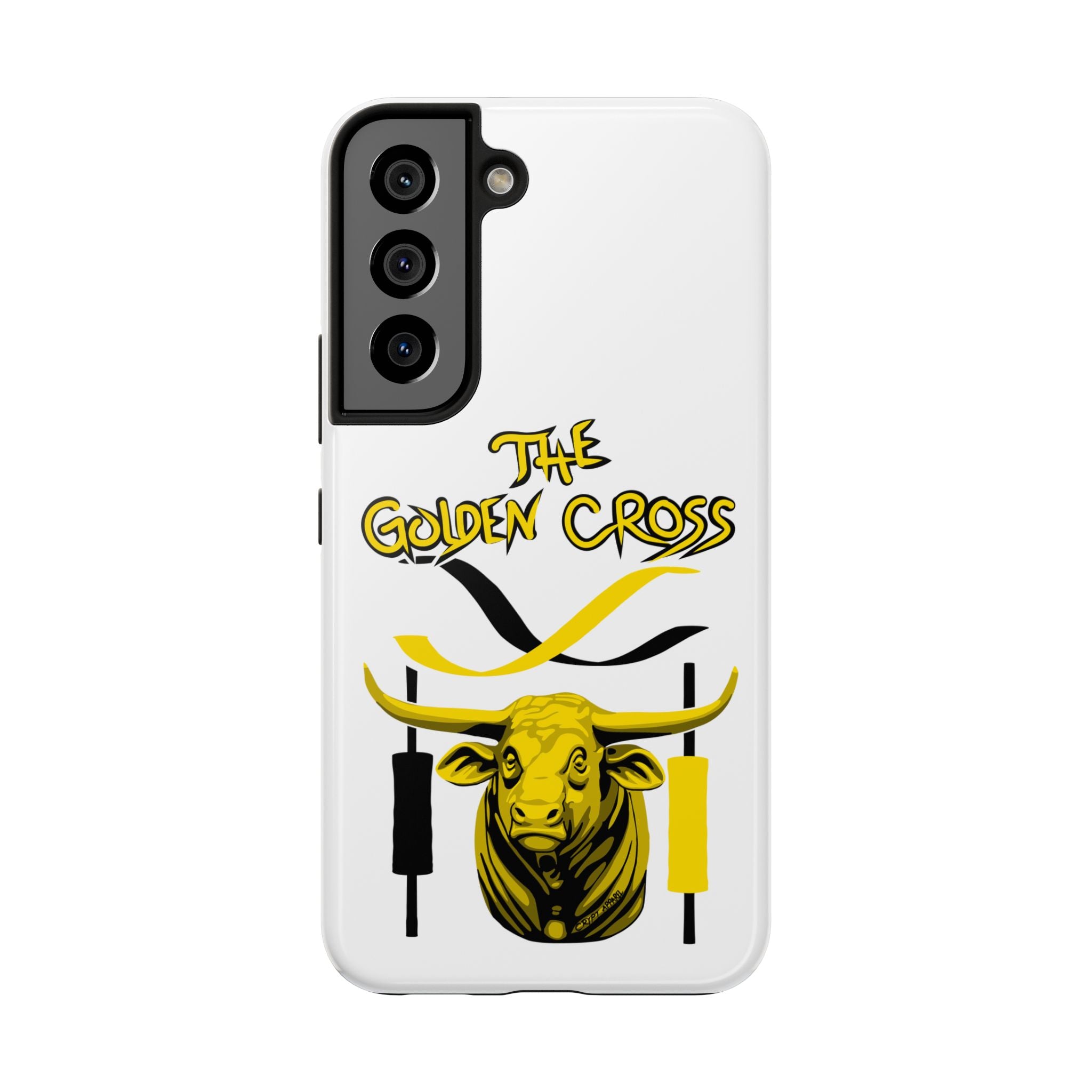 The Golden Cross Tough Phone Case — Crypt Apparel Rugged Crypto Bull Graphic Protective Cover