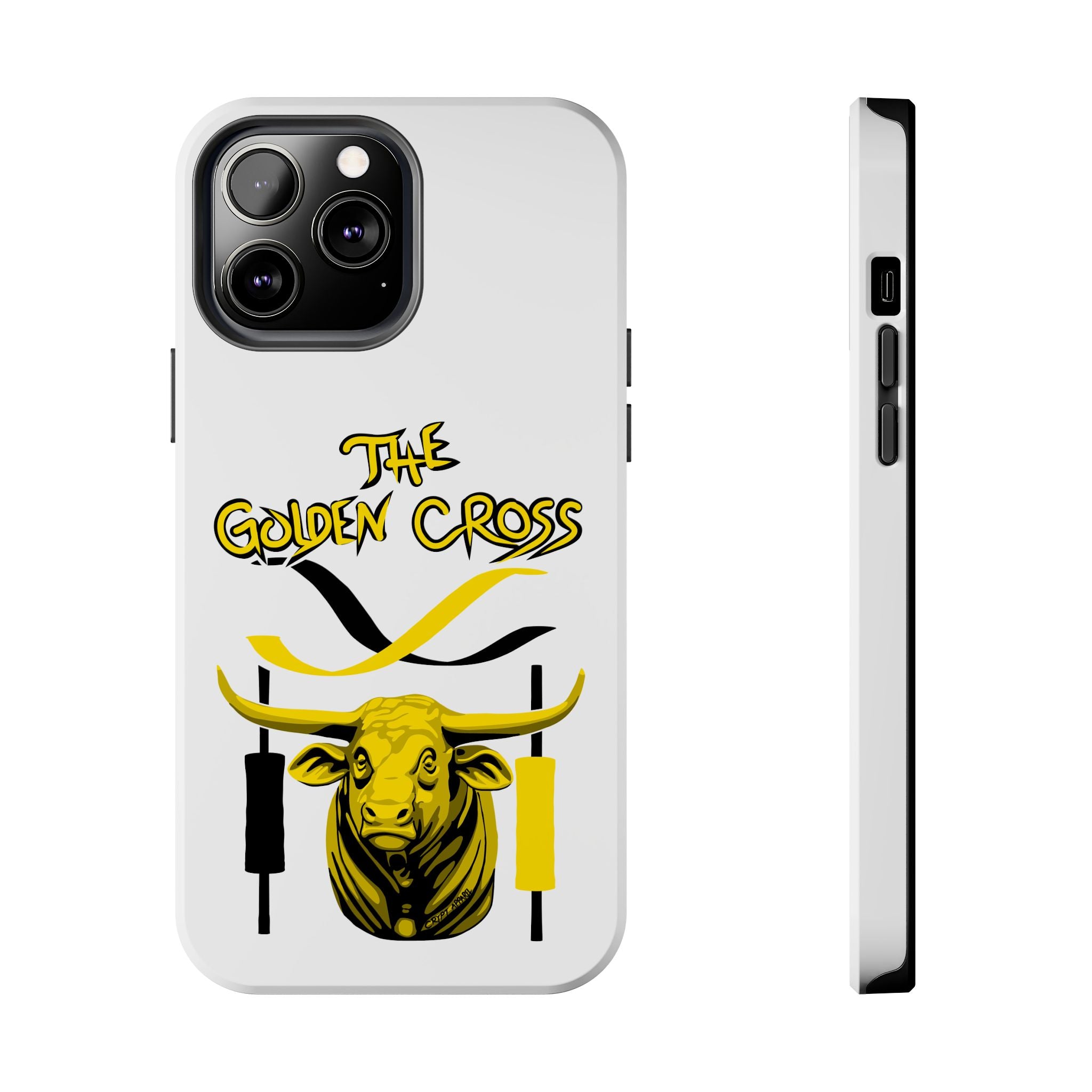 The Golden Cross Tough Phone Case — Crypt Apparel Rugged Crypto Bull Graphic Protective Cover