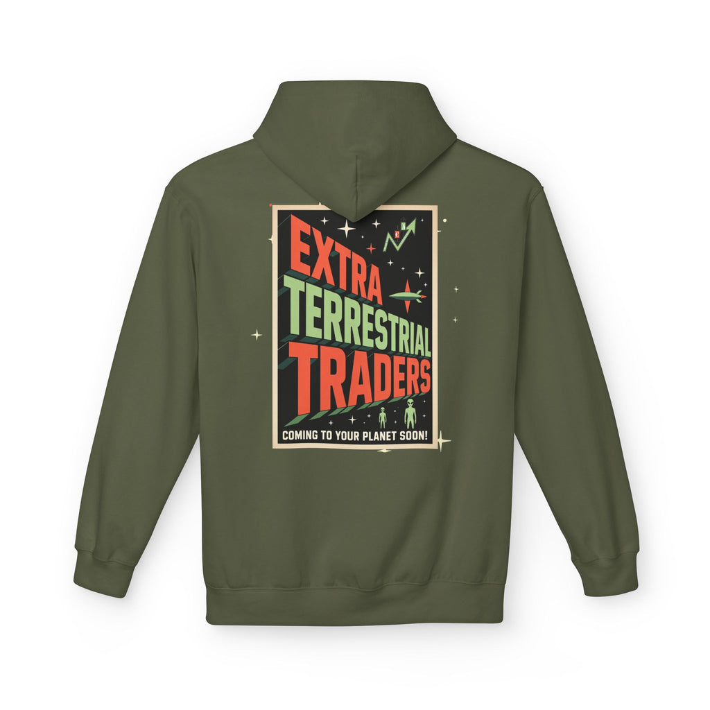 Extra Terrestrial Traders Crypto Hoodie — “Not Alone” Crypt Apparel Retro Sci‑Fi Graphic