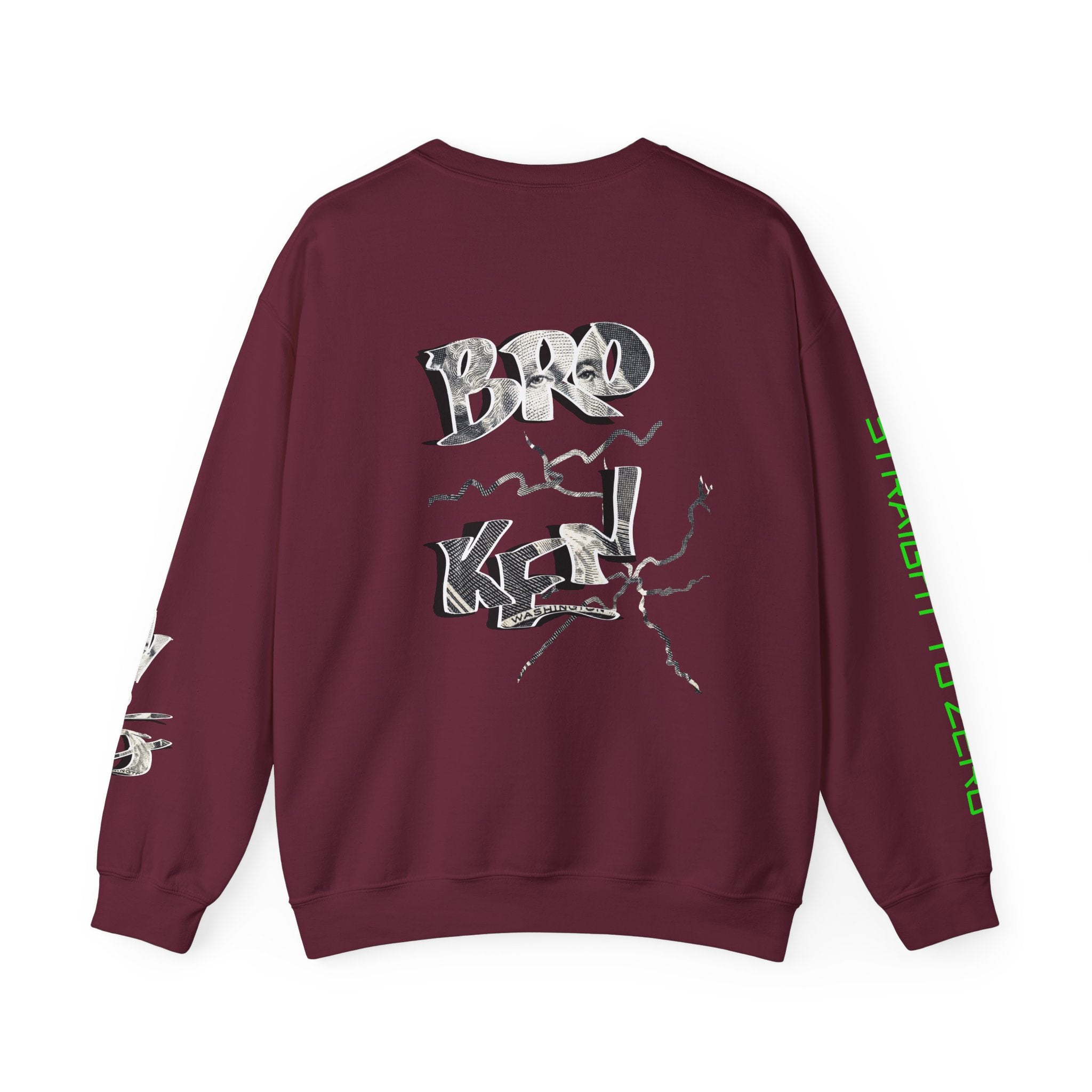 Brokenomics Crypto Crewneck Sweatshirt — Crypt Apparel Graphic Pullover with Neon Green Accents