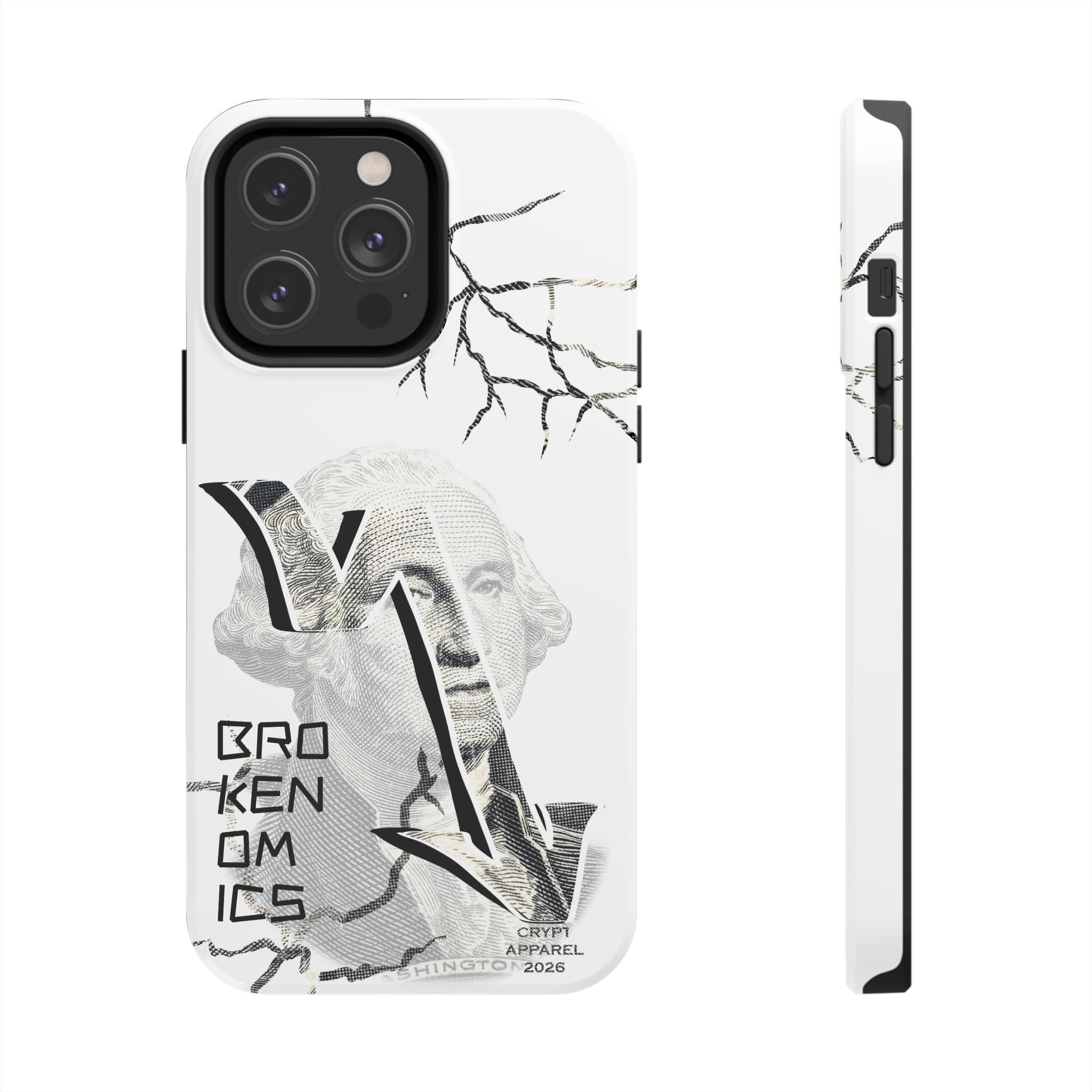 Brokenomics Crypto Tough Phone Case — 'Crypt Apparel' Cracked Dollar Graphic Protective Cover