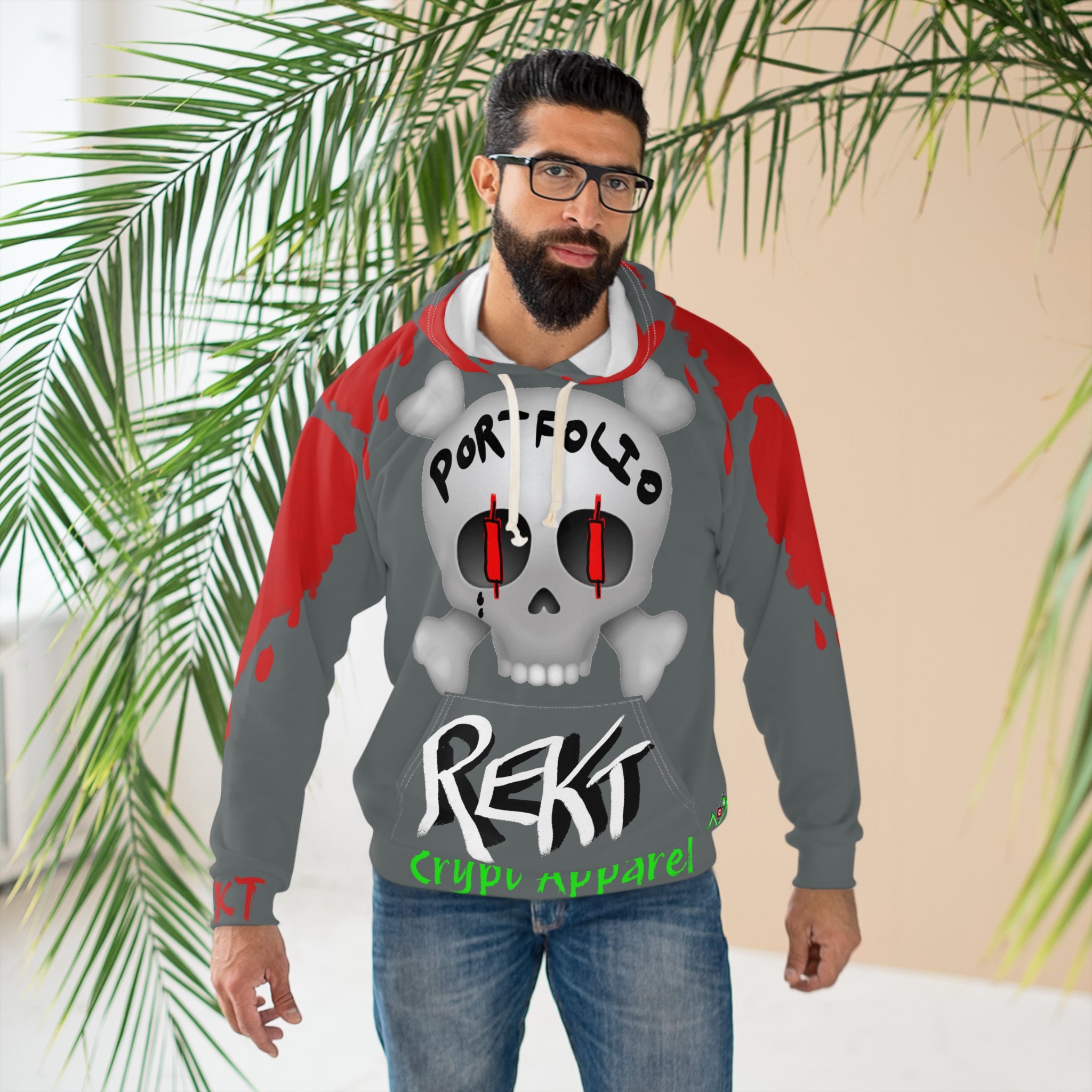 Crypto Rekt Portfolio Artistic Hoodie | Crypt Apparel All-Over Print Graphic