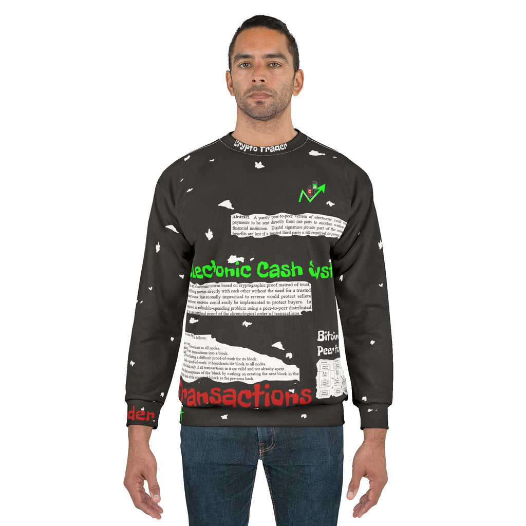 Crypt Apparel Bitcoin inspired Sweatshirt | Crypto White Paper Text All-Over Print