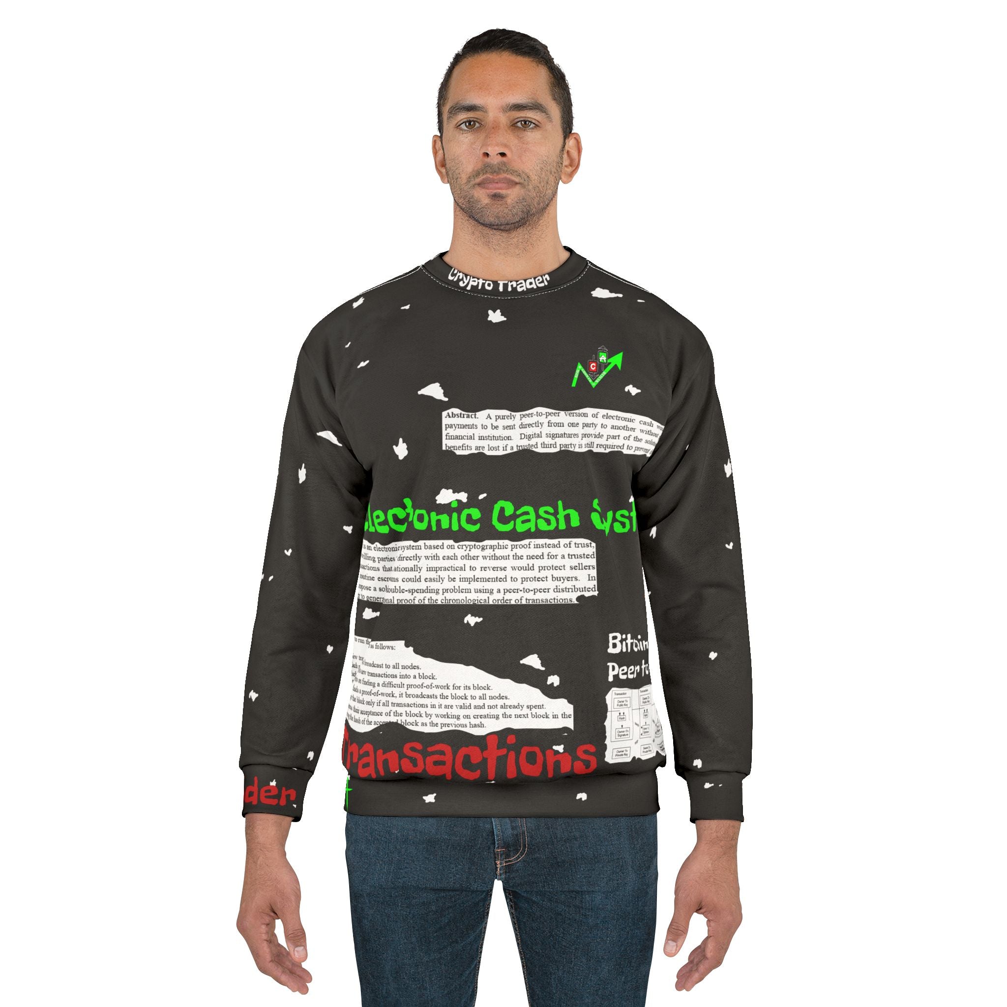 Crypt Apparel Bitcoin inspired Sweatshirt | Crypto White Paper Text All-Over Print