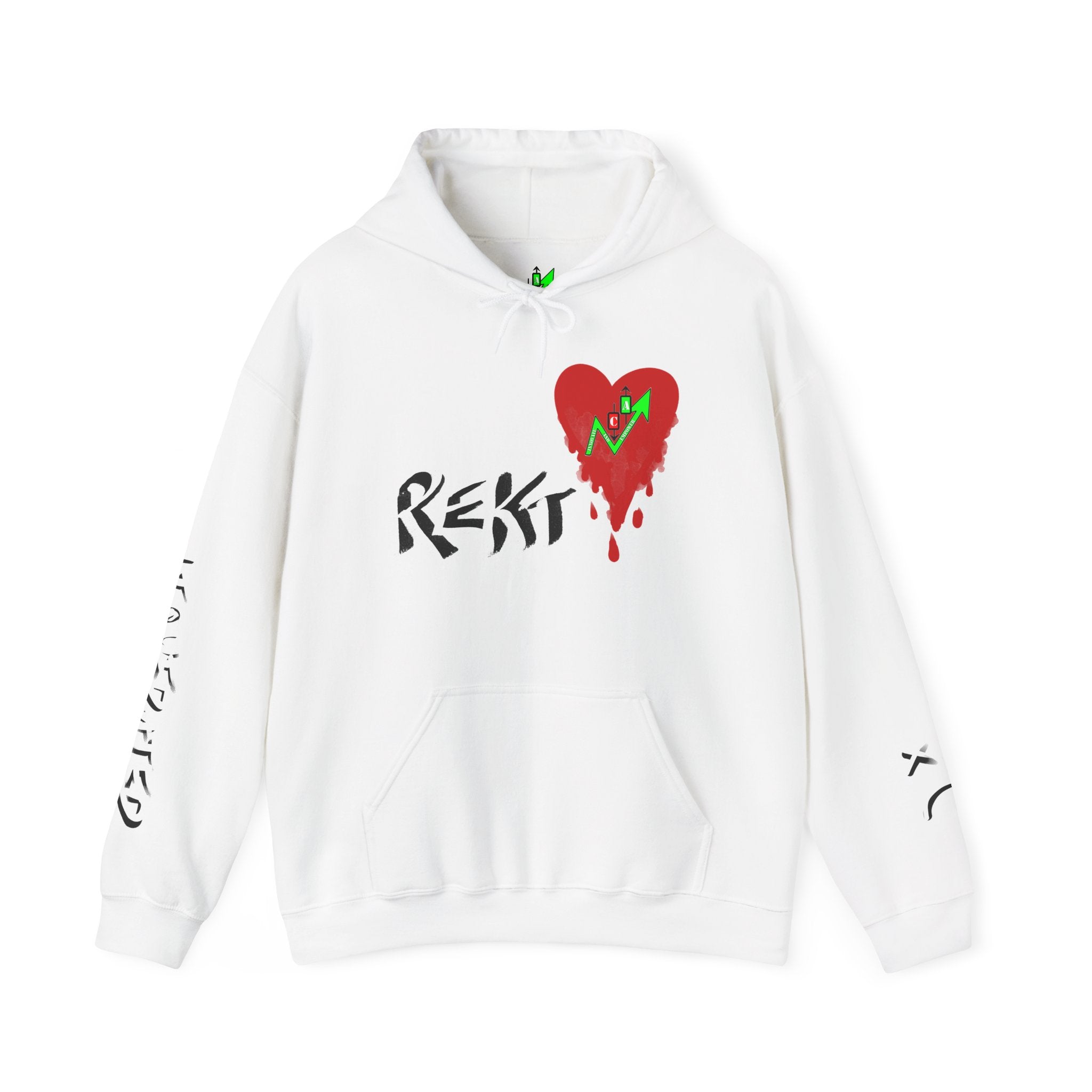 Rekt Portfolio Crypto Trading Hoodie – Crypt Apparel Skull Heart Graffiti Streetwear Pullover