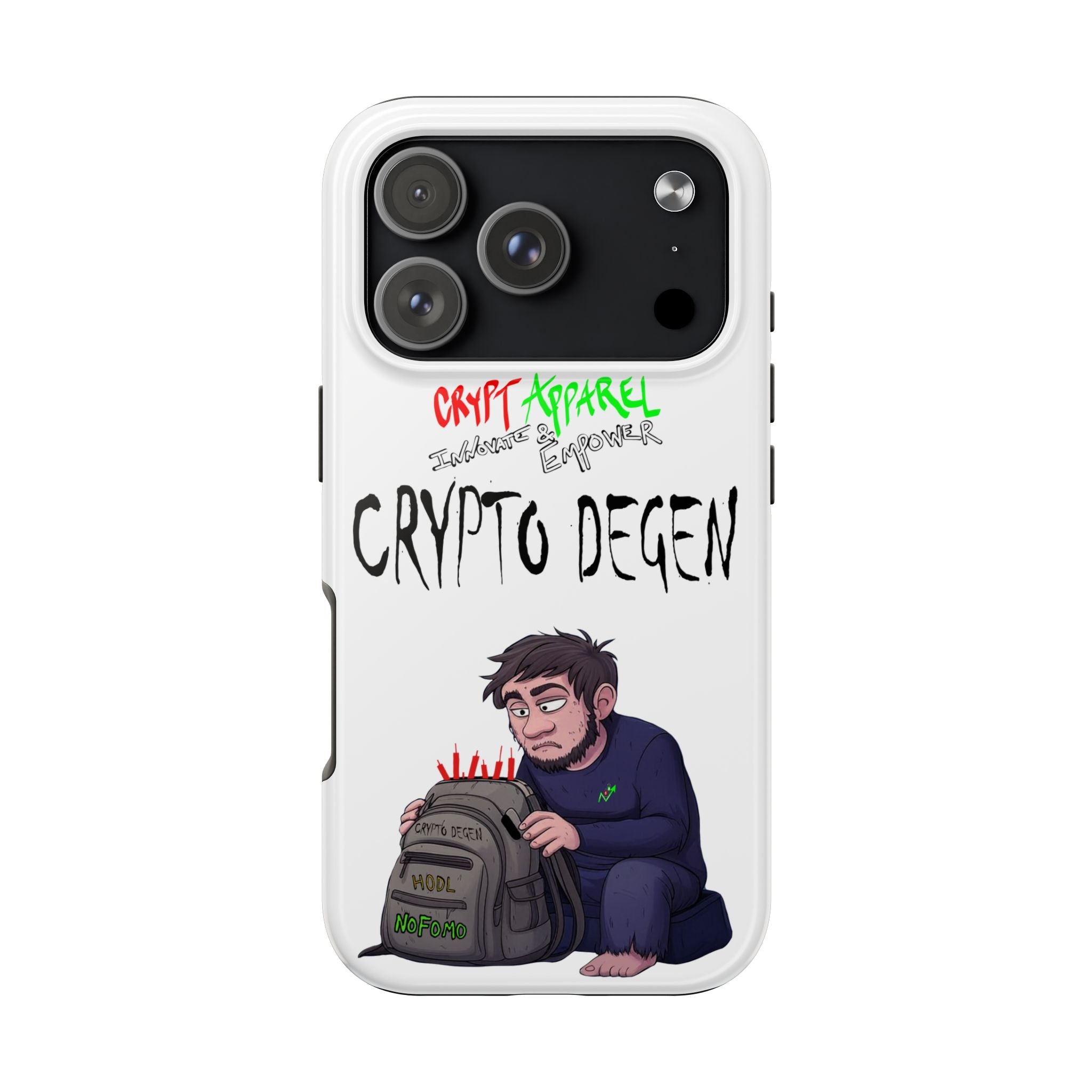 Crypto Degen Tough Phone Case — Cartoon HODL Backpack Design