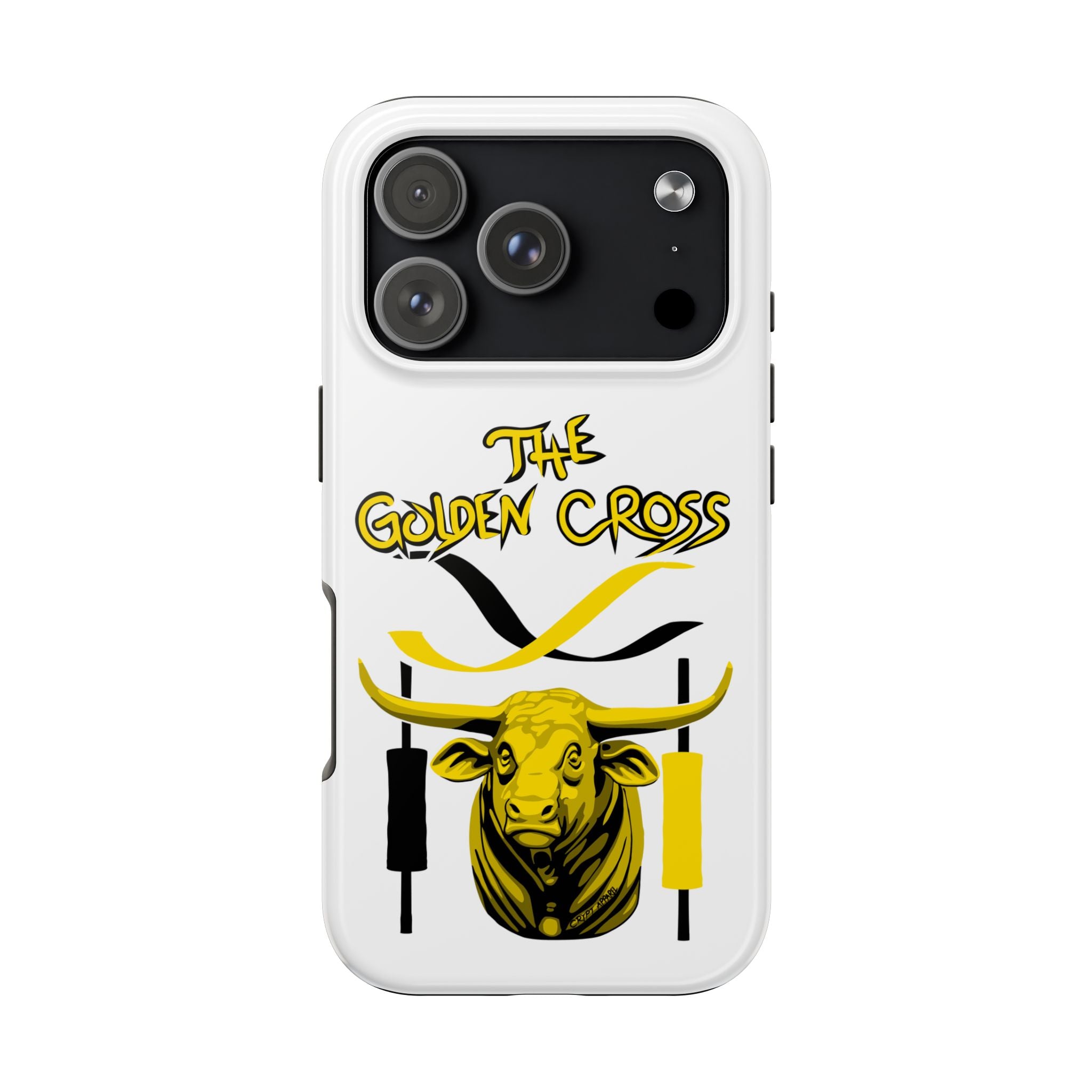 The Golden Cross Tough Phone Case — Crypt Apparel Rugged Crypto Bull Graphic Protective Cover