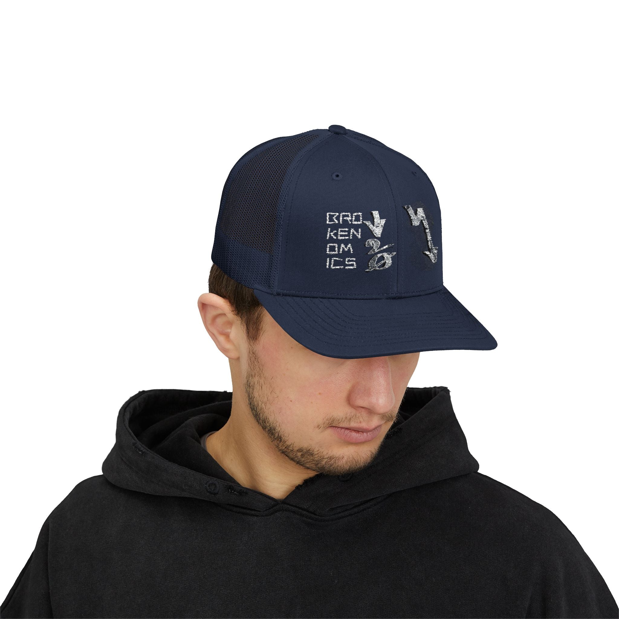 Brokenomics Crypto Trucker Cap - Crypt Apparel Distressed Arrow Graphic Snapback
