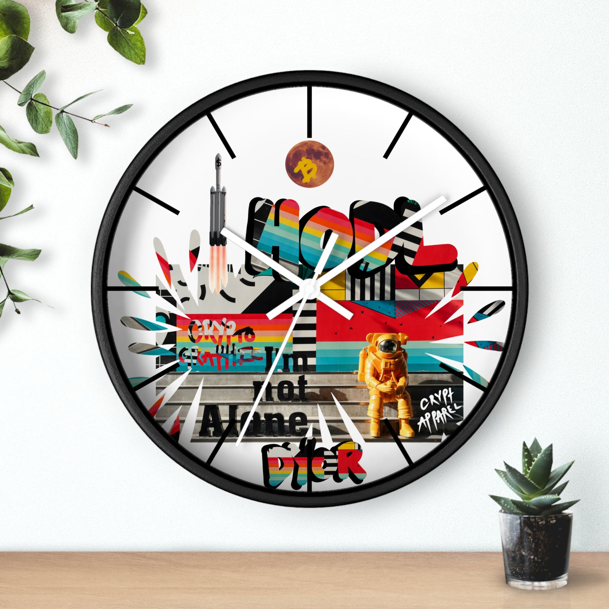 Urban Jungle Crypto Street Art Wall Clock — Crypt Apparel Colorful Urban Graffiti Timepiece