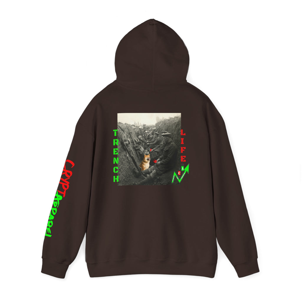The Trenches Crypto Meme Hoodie — Crypt Apparel Trench Life Graphic Streetwear Hoodie