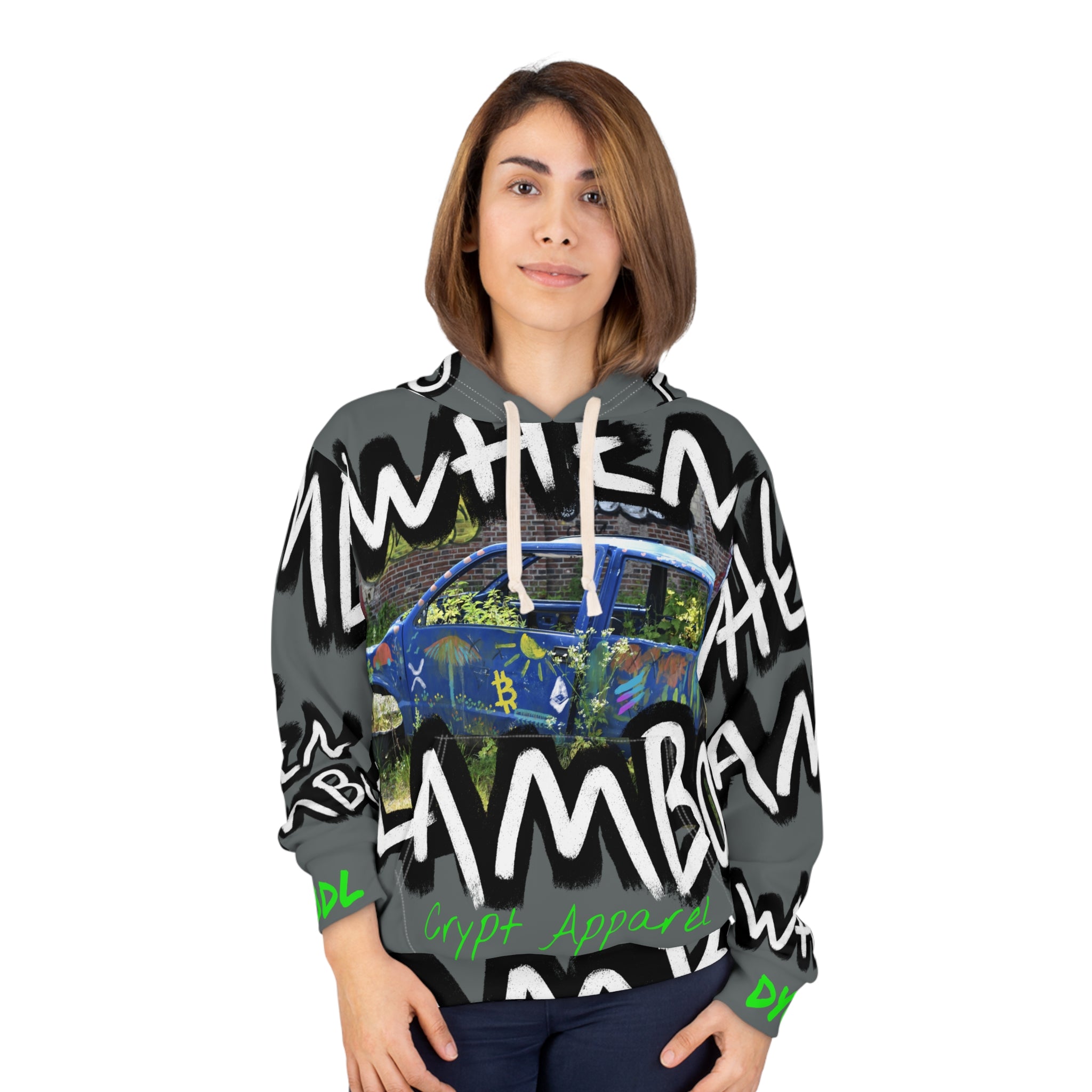 When Lambo Bitcoin inspired Crypto Graffiti Hoodie | All-Over Print Bitcoin Car Sweatshirt
