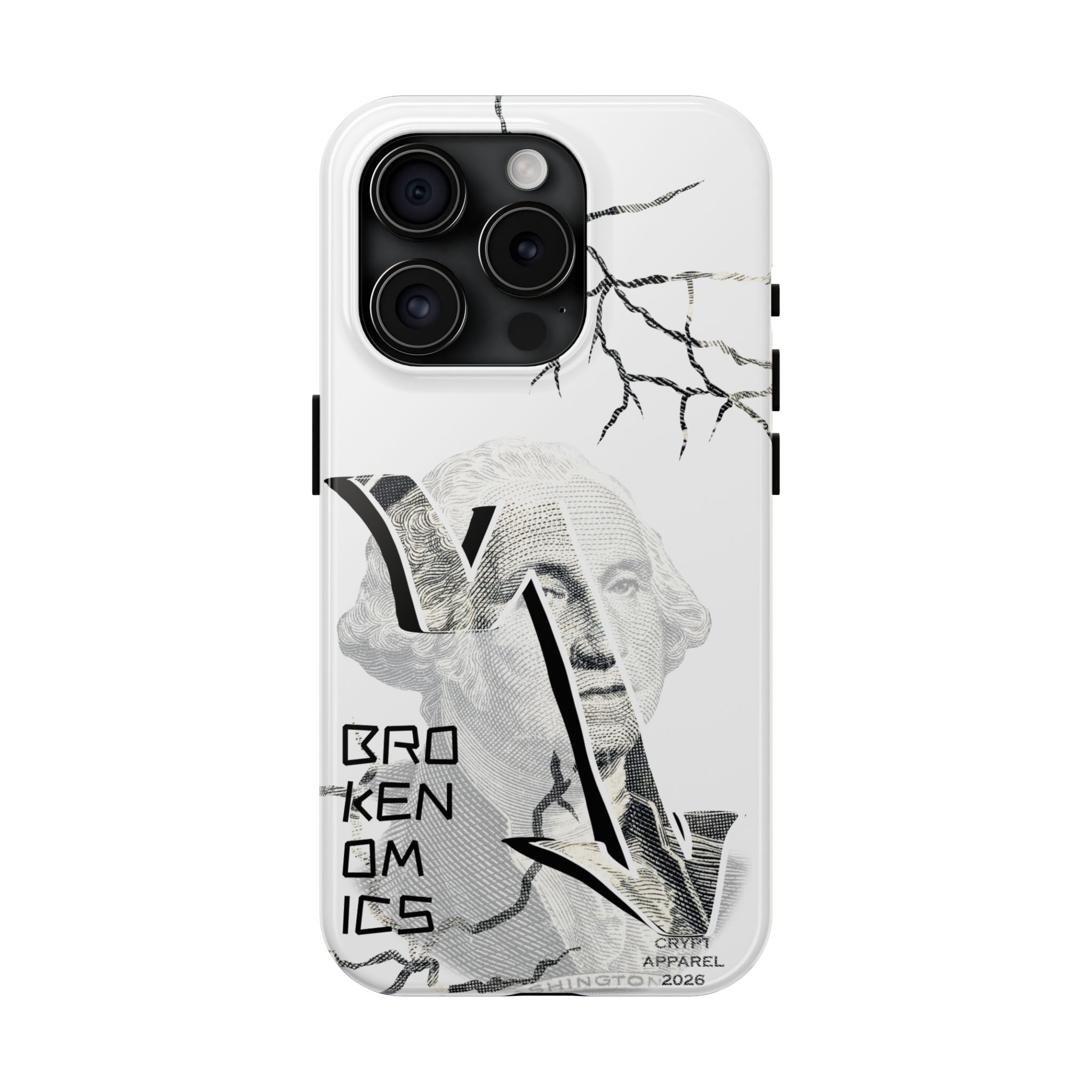 Brokenomics Crypto Tough Phone Case — 'Crypt Apparel' Cracked Dollar Graphic Protective Cover