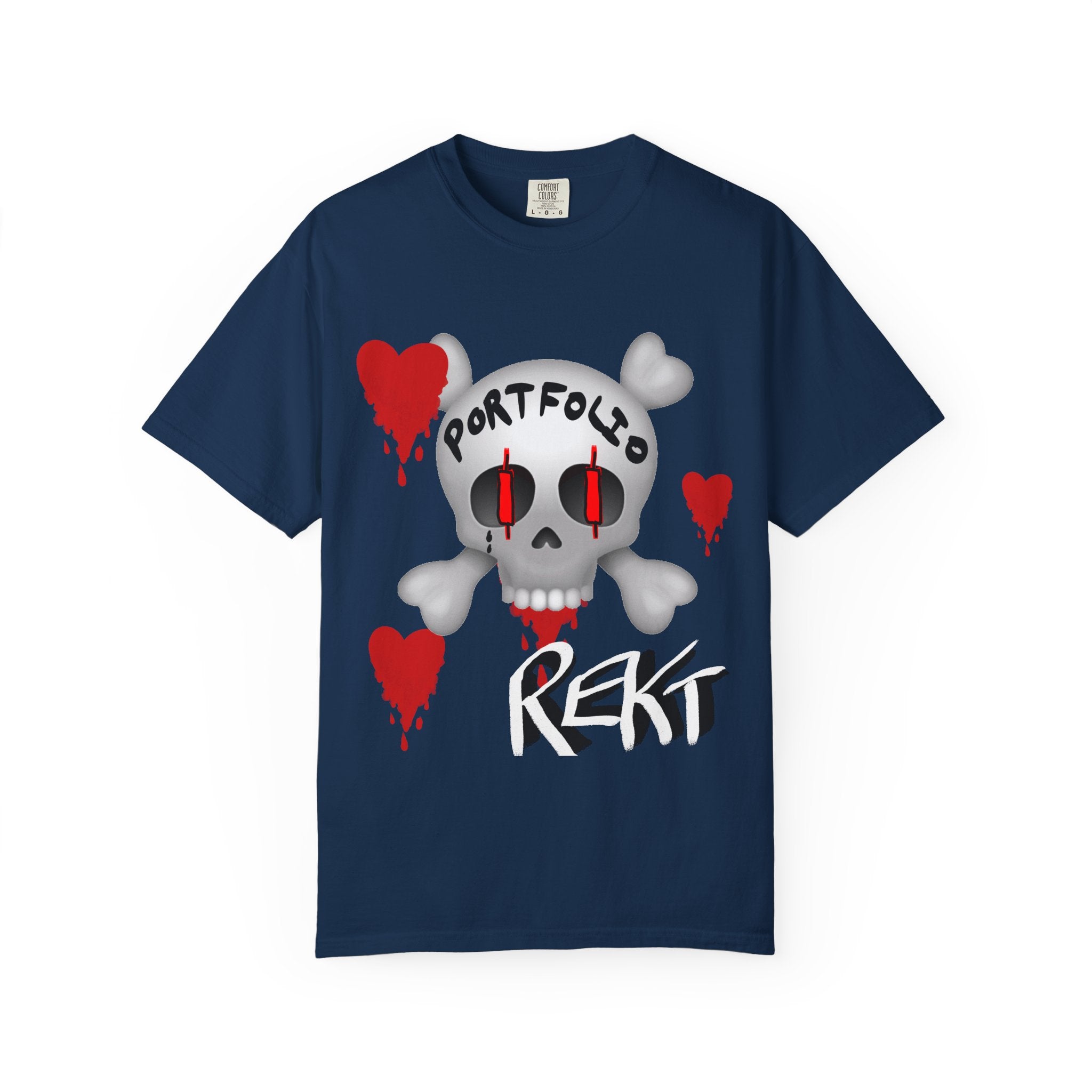 Crypto Rekt Portfolio Skull T-shirt | Crypt Apparel Bleeding Hearts Graphic Tee
