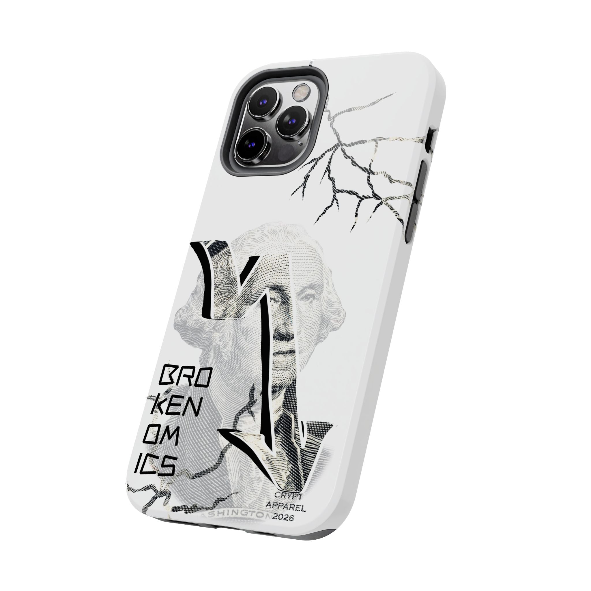 Brokenomics Crypto Tough Phone Case — 'Crypt Apparel' Cracked Dollar Graphic Protective Cover