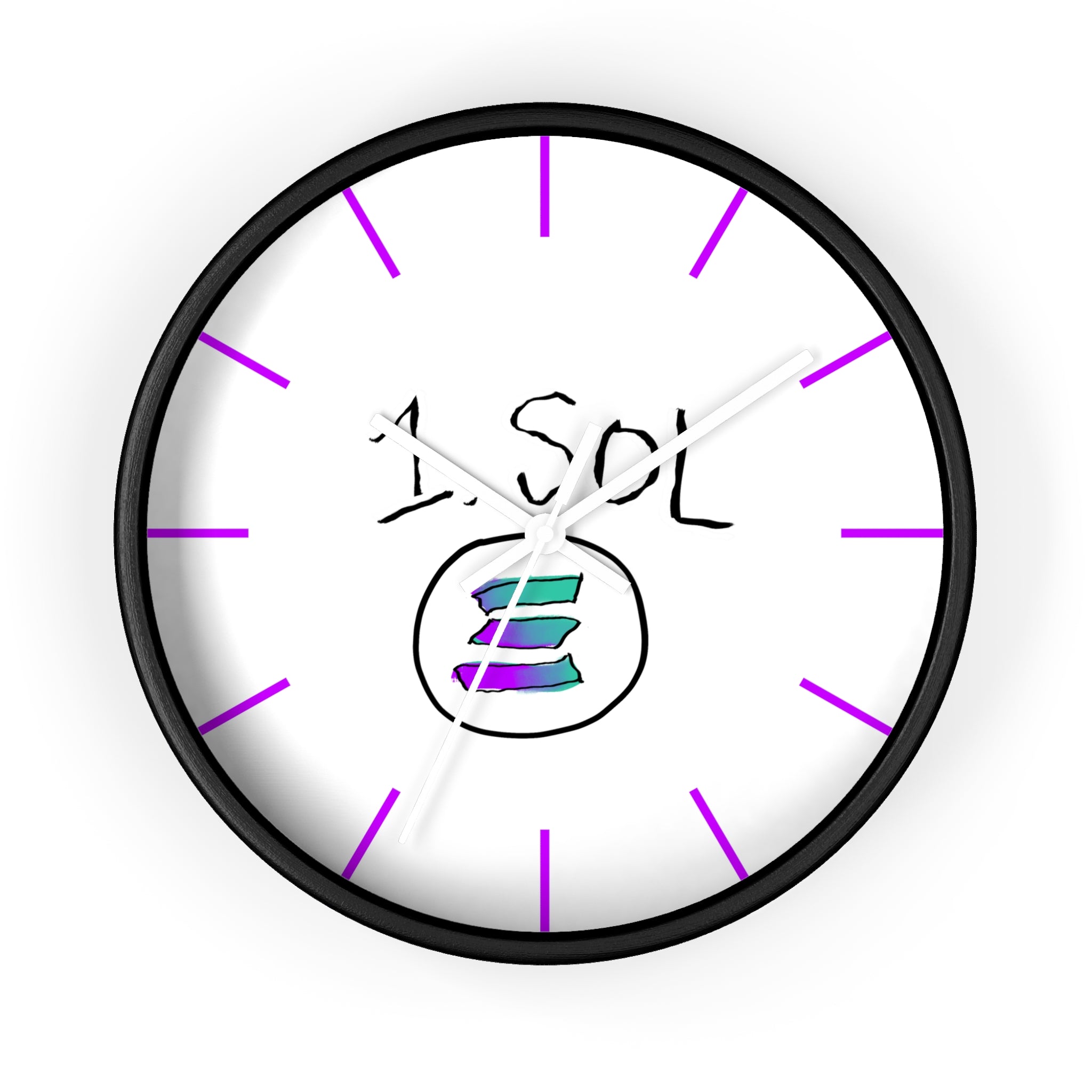 Meme Coin Milyunr crypto degen Wall Clock — Crypt Apparel SOL inspired White Clock with Purple Accents