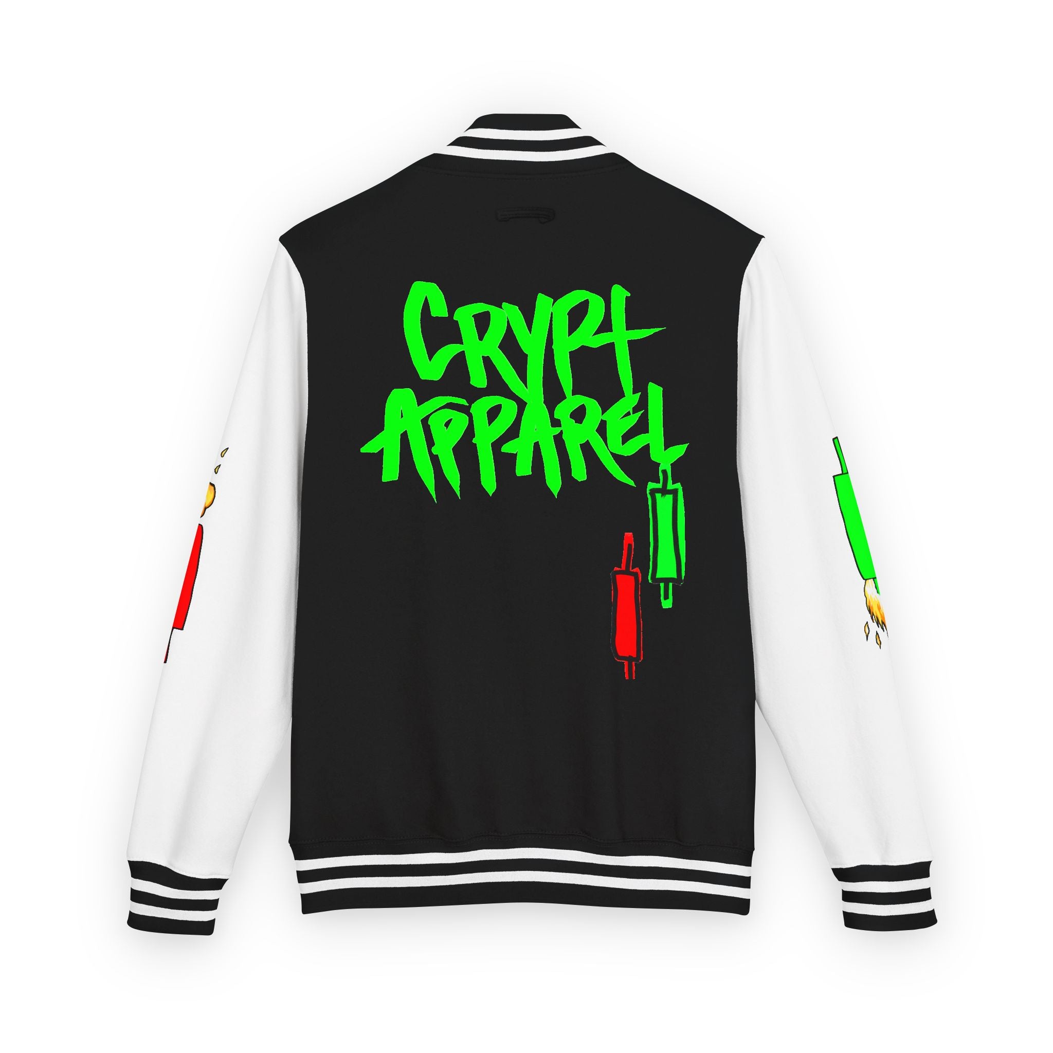 Crypt Apparel Letterman Jacket — 'Crypto Trader' Neon Graffiti Varsity Jacket