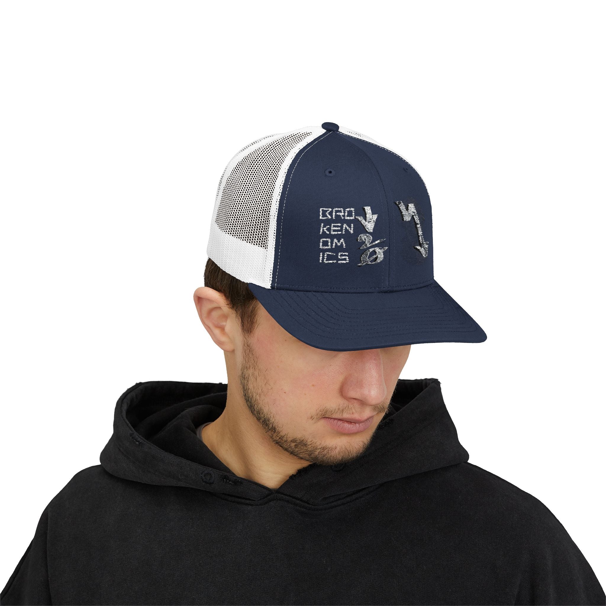 Brokenomics Crypto Trucker Cap - Crypt Apparel Distressed Arrow Graphic Snapback