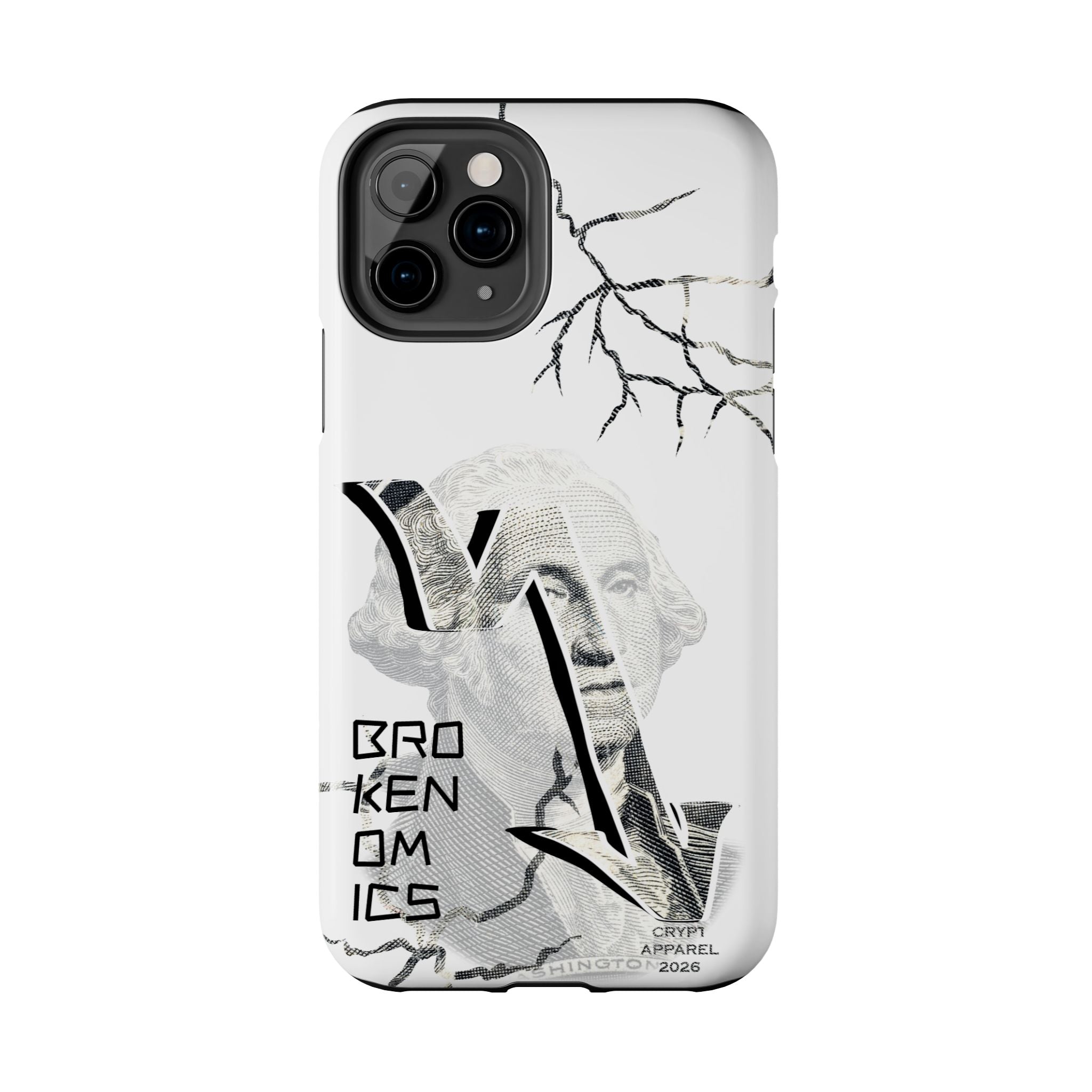 Brokenomics Crypto Tough Phone Case — 'Crypt Apparel' Cracked Dollar Graphic Protective Cover