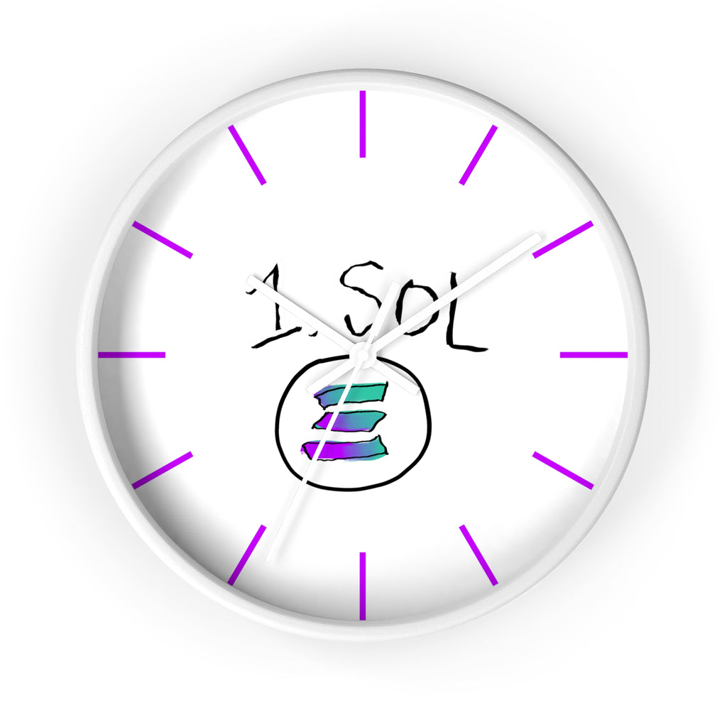 Meme Coin Milyunr crypto degen Wall Clock — Crypt Apparel SOL inspired White Clock with Purple Accents