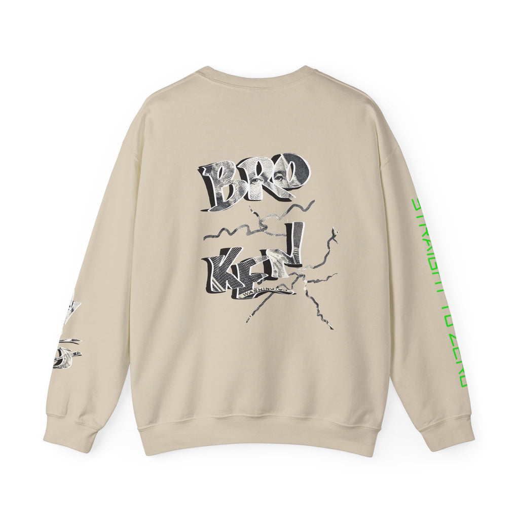 Brokenomics Crypto Crewneck Sweatshirt — Crypt Apparel Graphic Pullover with Neon Green Accents