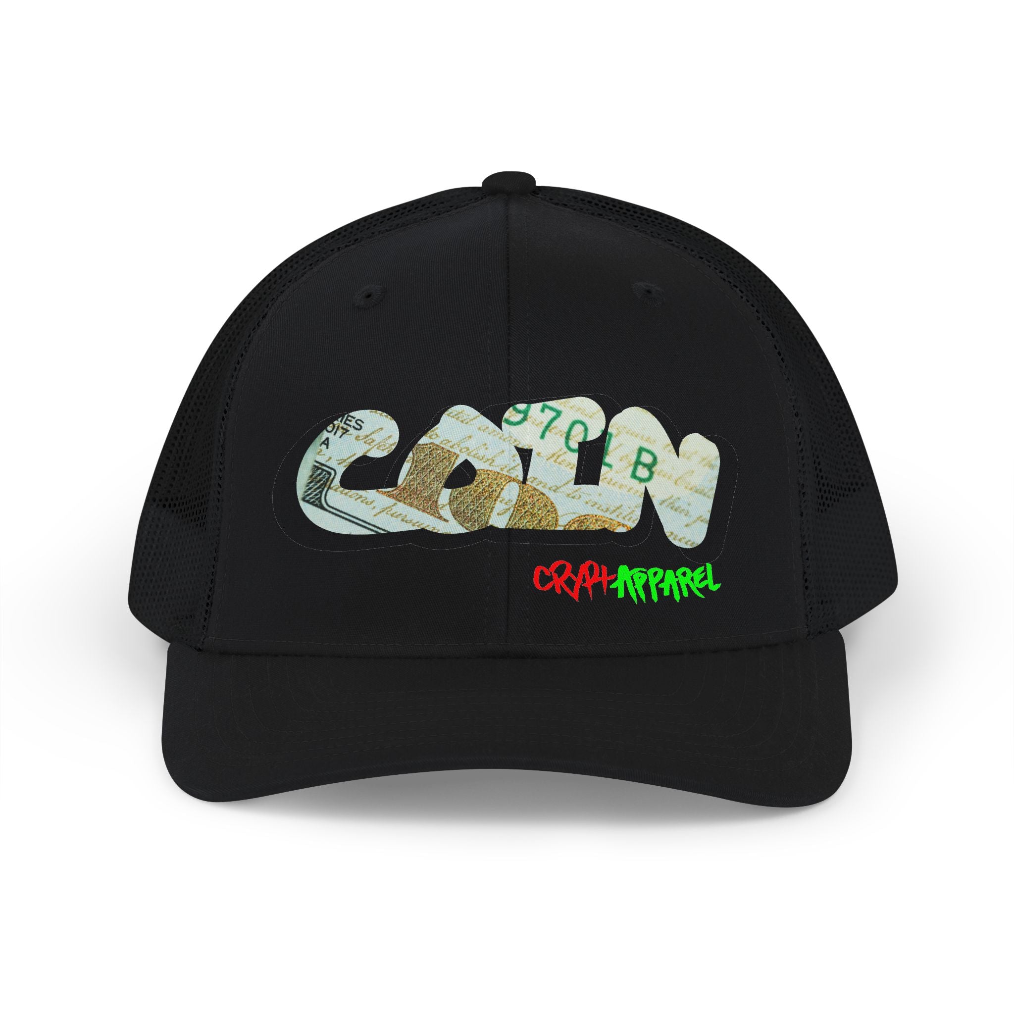 CA 100 Coin Crypto Snapback | Crypt Apparel Money Graffiti Snapback Trucker Cap