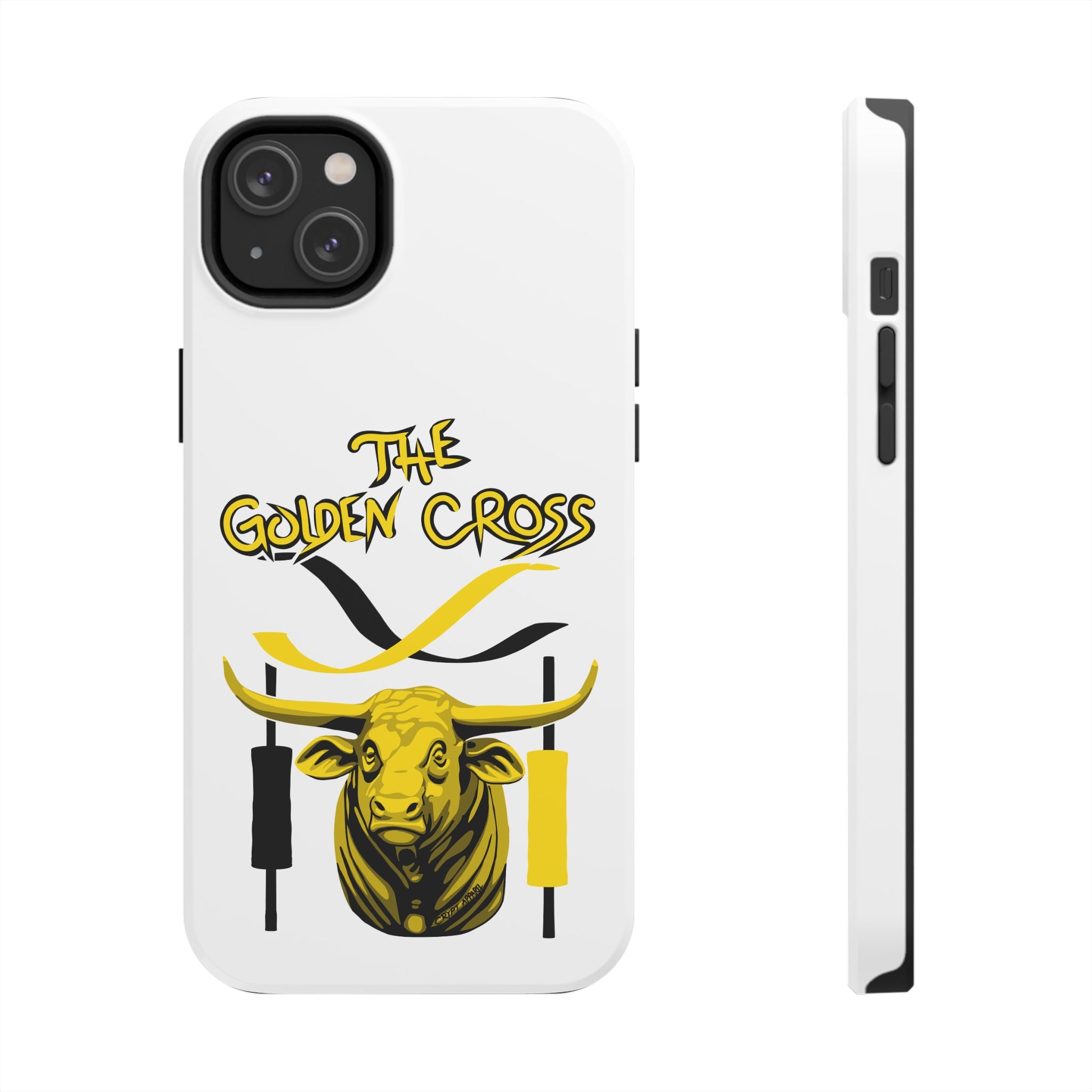 The Golden Cross Tough Phone Case — Crypt Apparel Rugged Crypto Bull Graphic Protective Cover