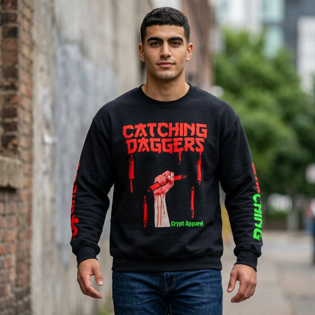 Catching Daggers Crewneck Sweatshirt — Crypt Apparel Graphic Crypto Streetwear