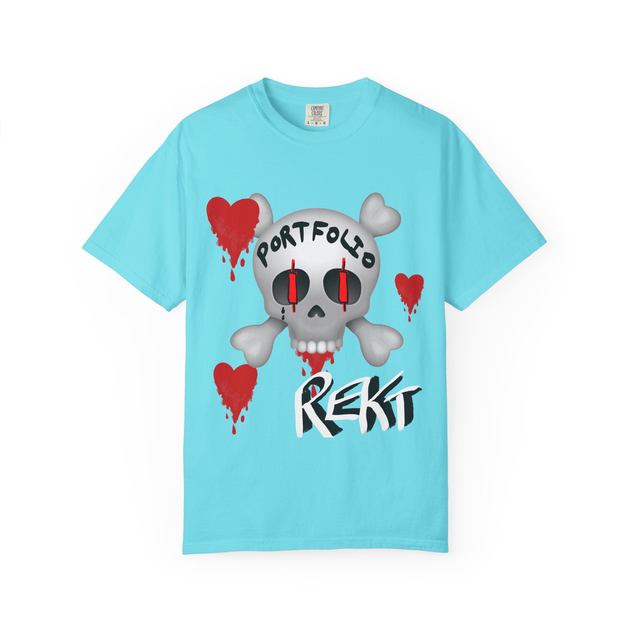 Crypto Rekt Portfolio Skull T-shirt | Crypt Apparel Bleeding Hearts Graphic Tee