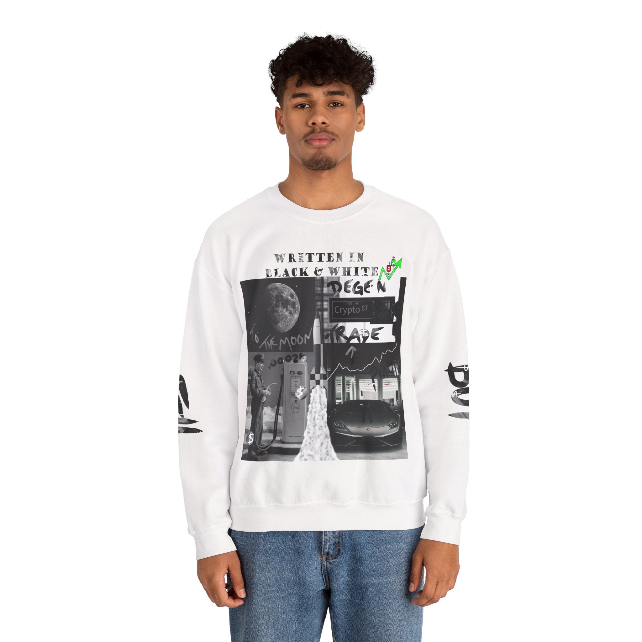Black & White Street Collage Crypto Crewneck Sweatshirt | Graphic Urban Art