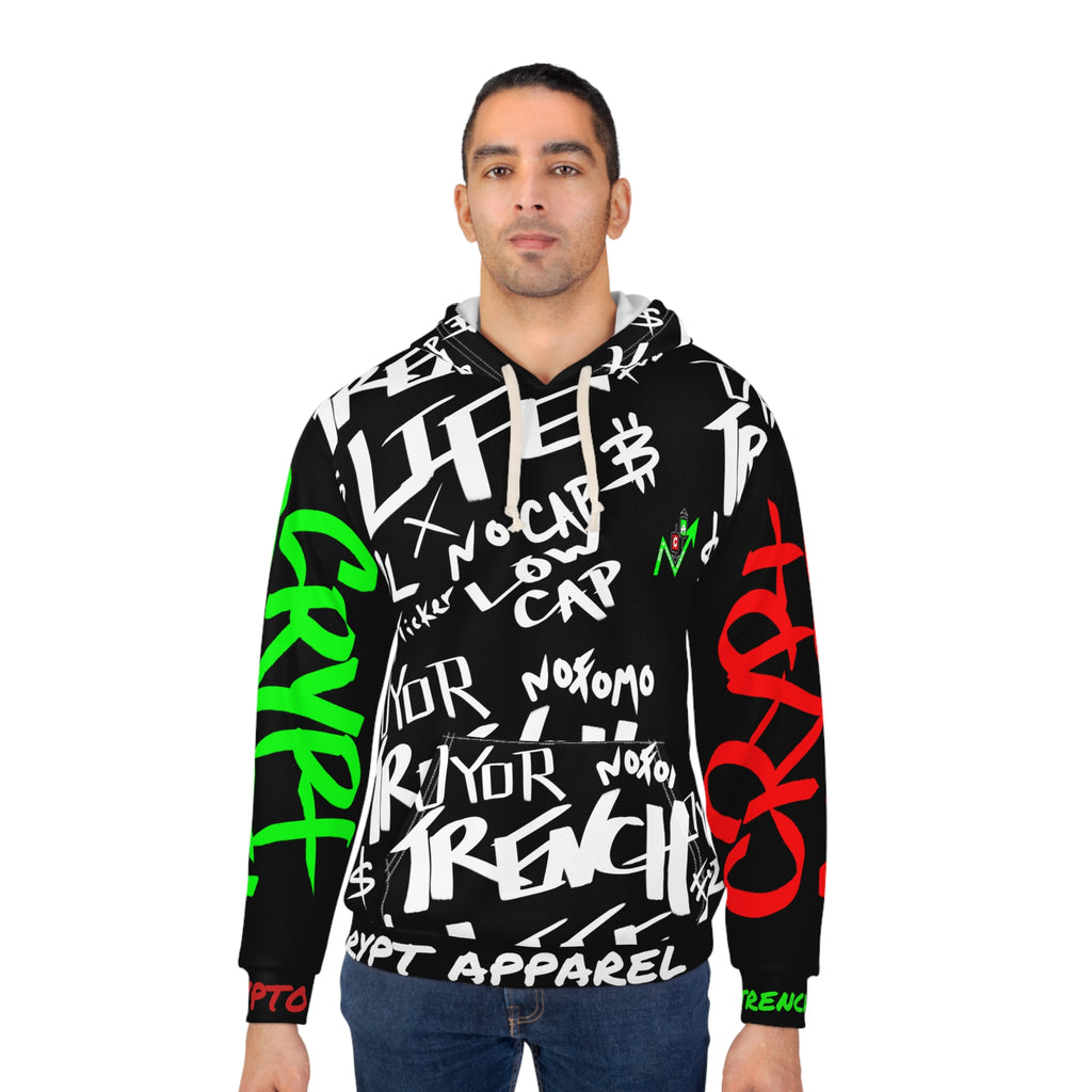Trench Life Graffiti Hoodie | Crypt Apparel All-Over Print Crypto Inspired Streetwear