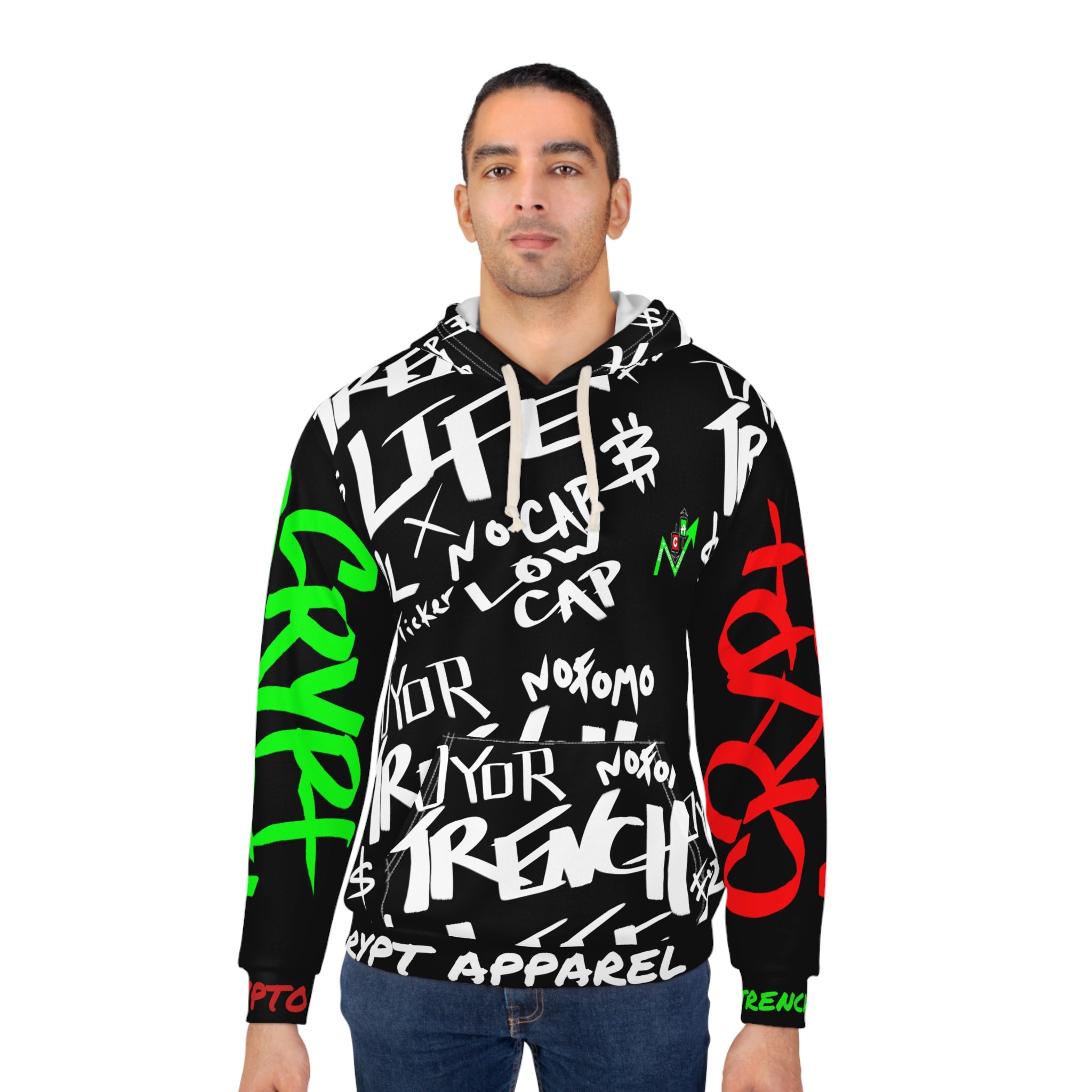 Trench Life Graffiti Hoodie | Crypt Apparel All-Over Print Crypto Inspired Streetwear