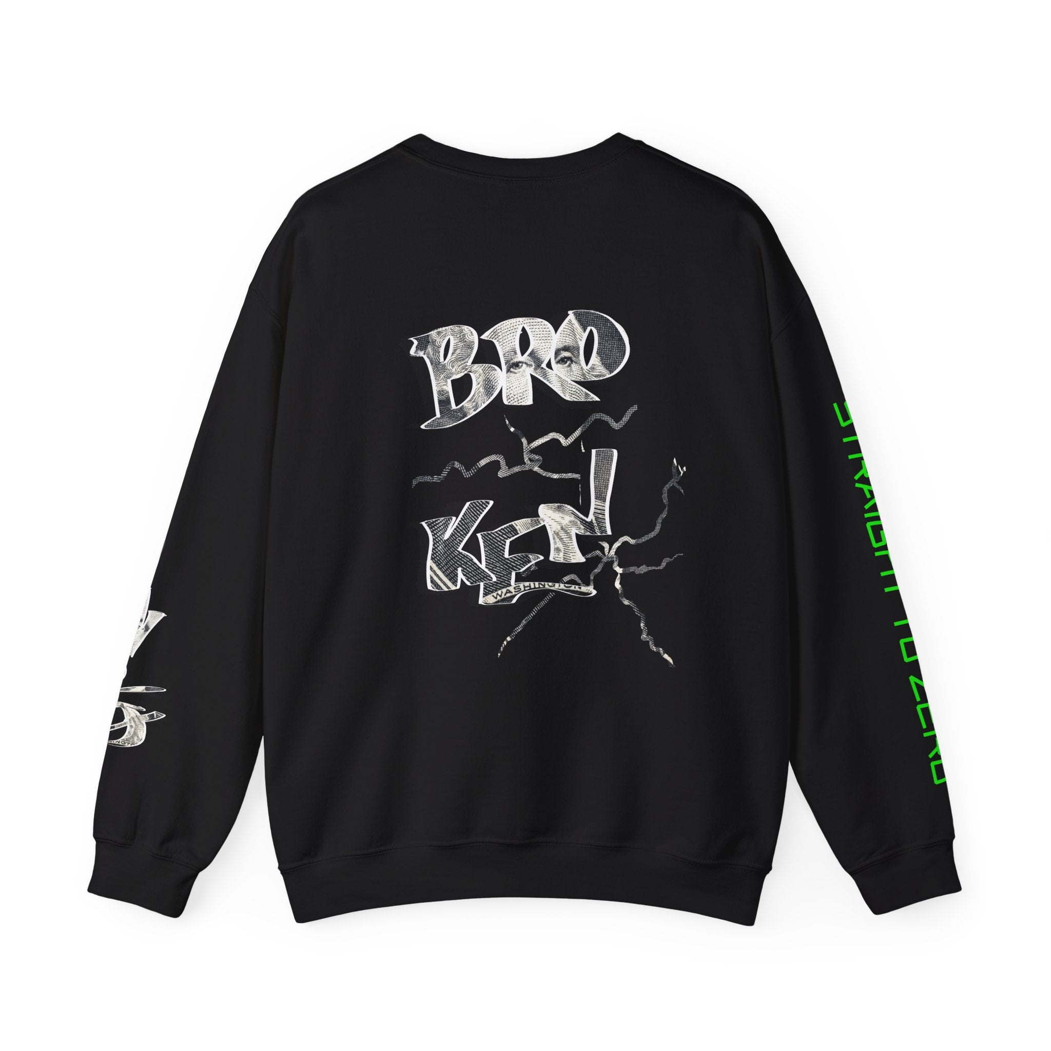 Brokenomics Crypto Crewneck Sweatshirt — Crypt Apparel Graphic Pullover with Neon Green Accents