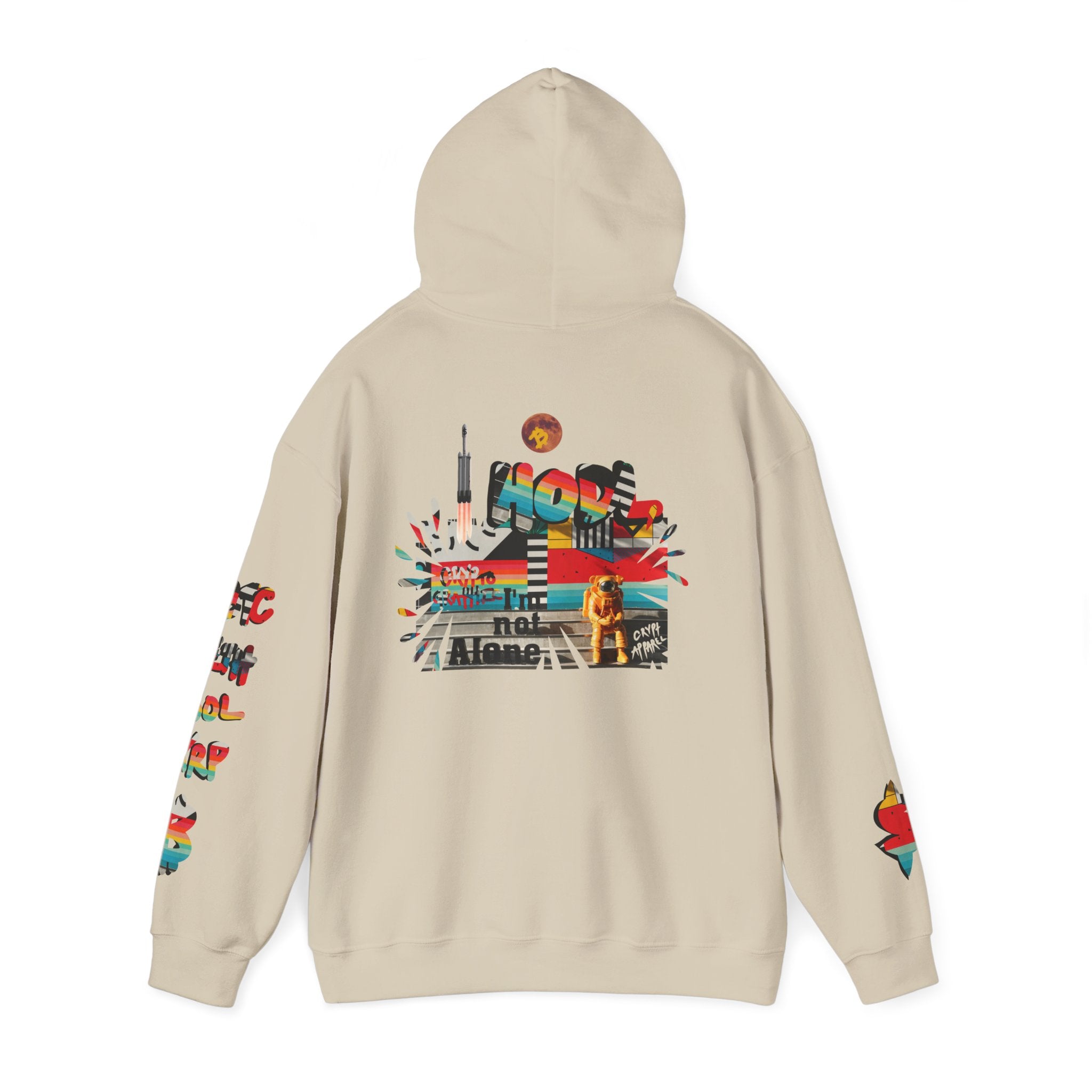 Urban Jungle Crypto Bitcoin Hoodie — Crypt Apparel Astronaut “Not Alone” Graphic Pullover