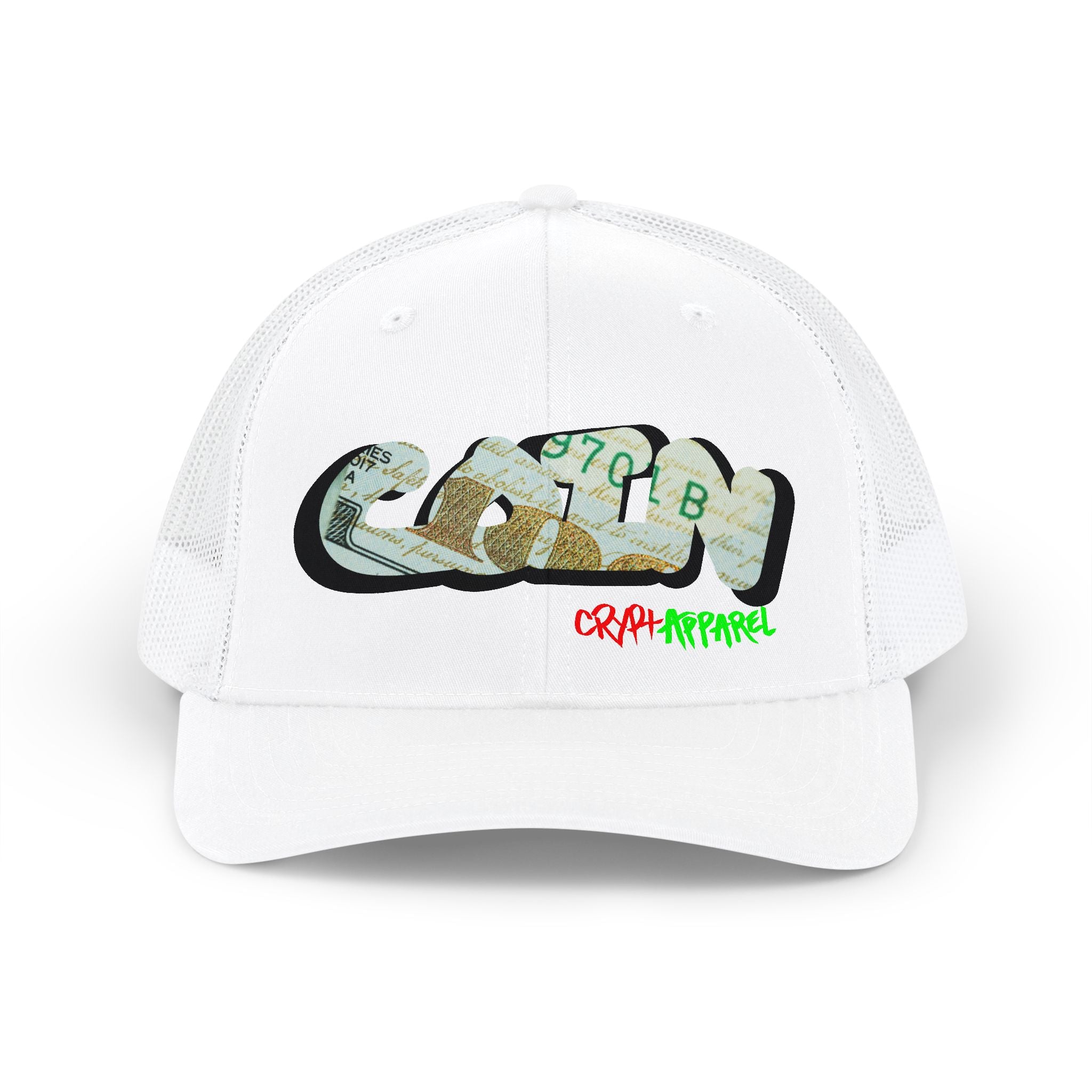 CA 100 Coin Crypto Snapback | Crypt Apparel Money Graffiti Snapback Trucker Cap