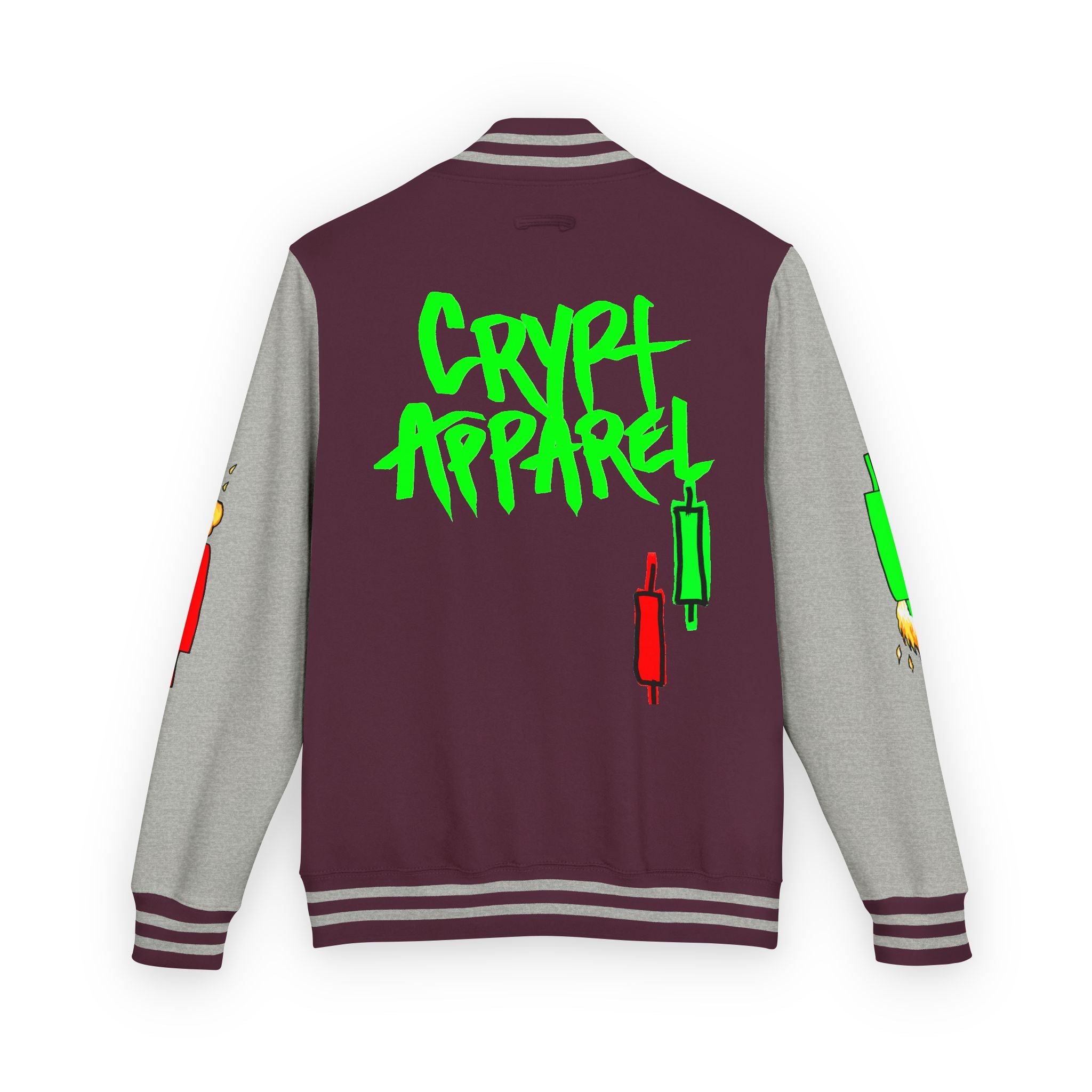 Crypt Apparel Letterman Jacket — 'Crypto Trader' Neon Graffiti Varsity Jacket