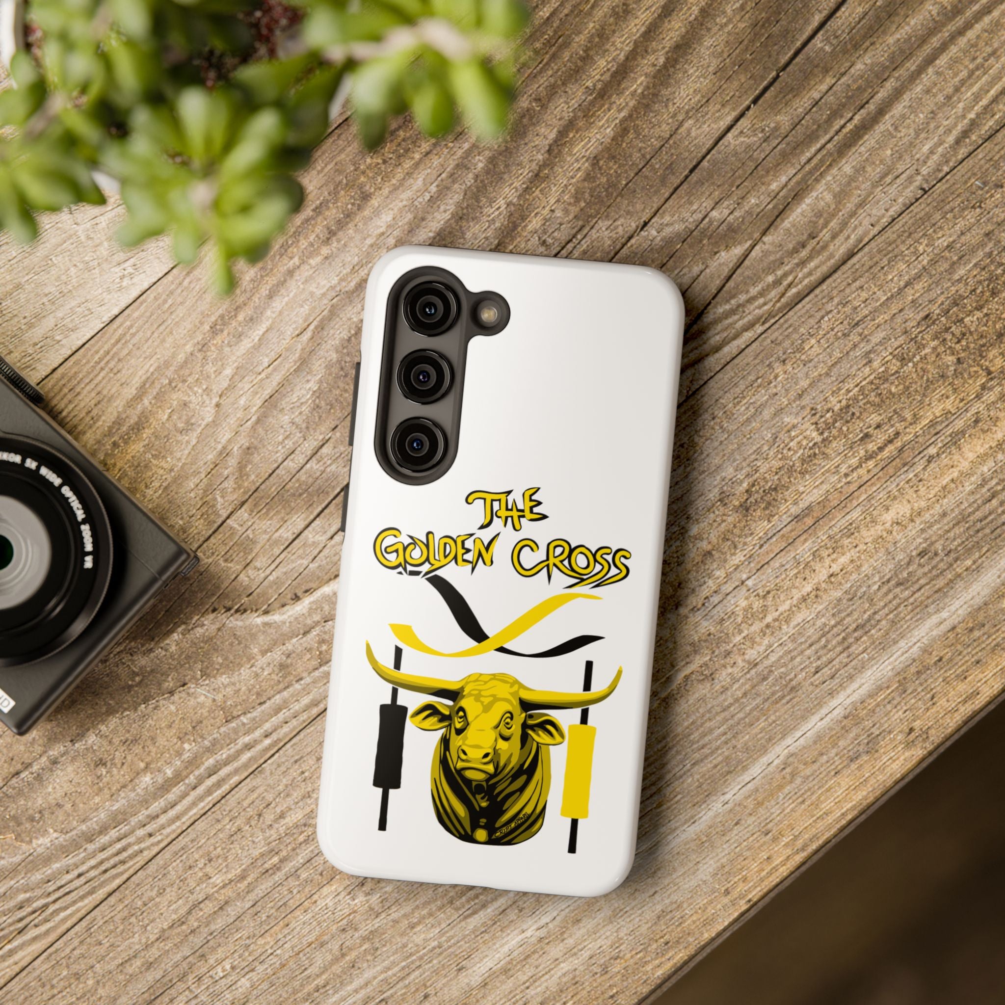 The Golden Cross Tough Phone Case — Crypt Apparel Rugged Crypto Bull Graphic Protective Cover