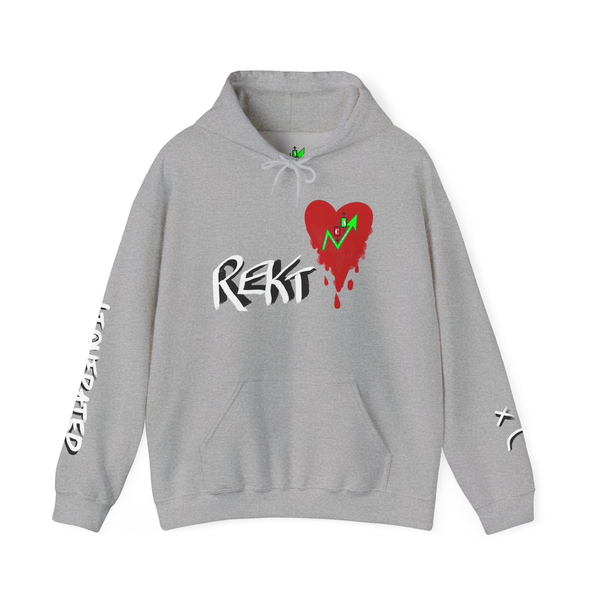 Rekt Portfolio Crypto Trading Hoodie – Crypt Apparel Skull Heart Graffiti Streetwear Pullover
