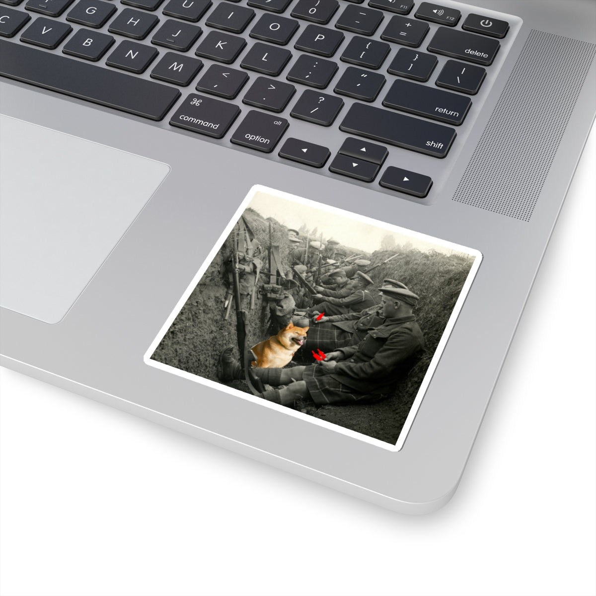 Trench Life WWI Trench Doge Sticker — Crypt Apparel Vintage Soldiers with Shiba Sticker