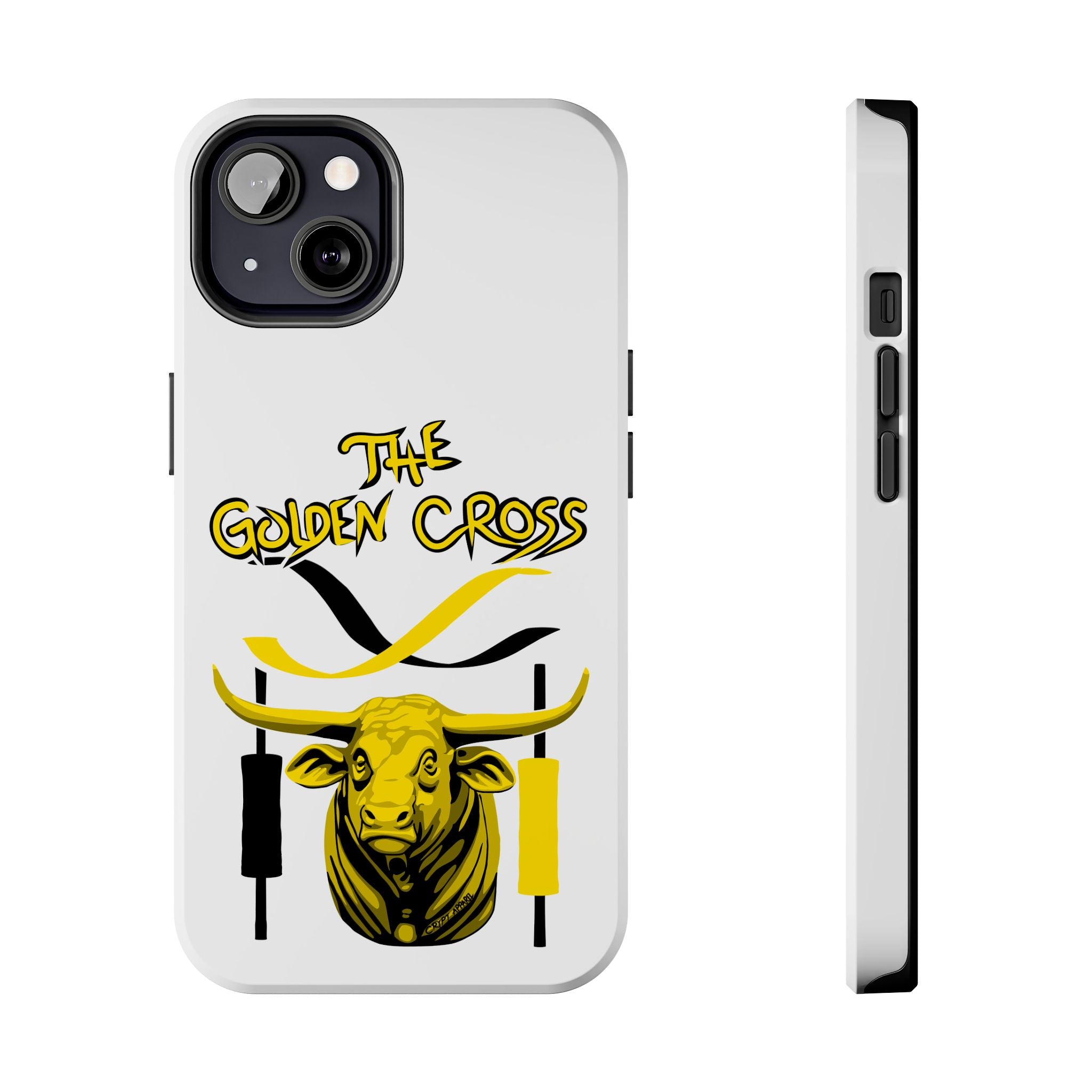 The Golden Cross Tough Phone Case — Crypt Apparel Rugged Crypto Bull Graphic Protective Cover