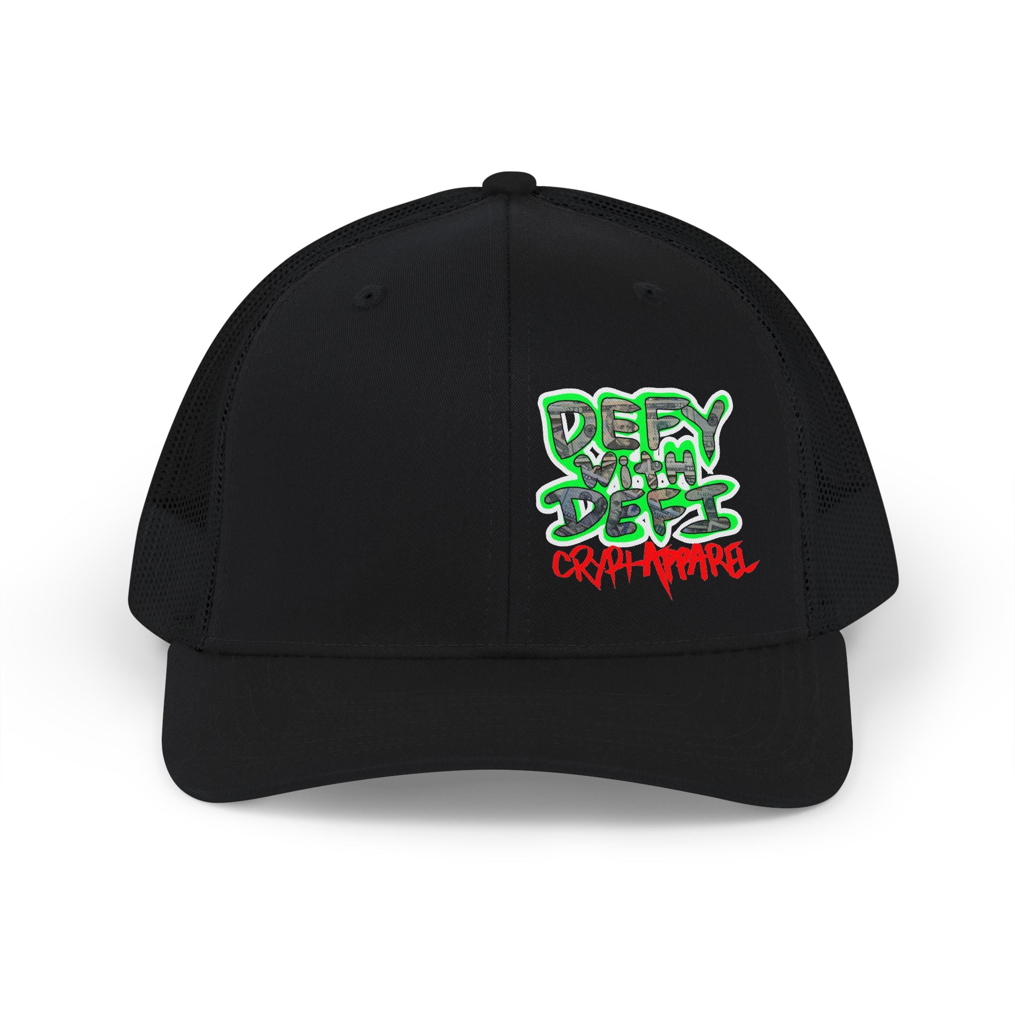 'Defy with Defi' Web3 Graffiti Trucker Cap - Crypt Apparel Snapback Mesh Hat