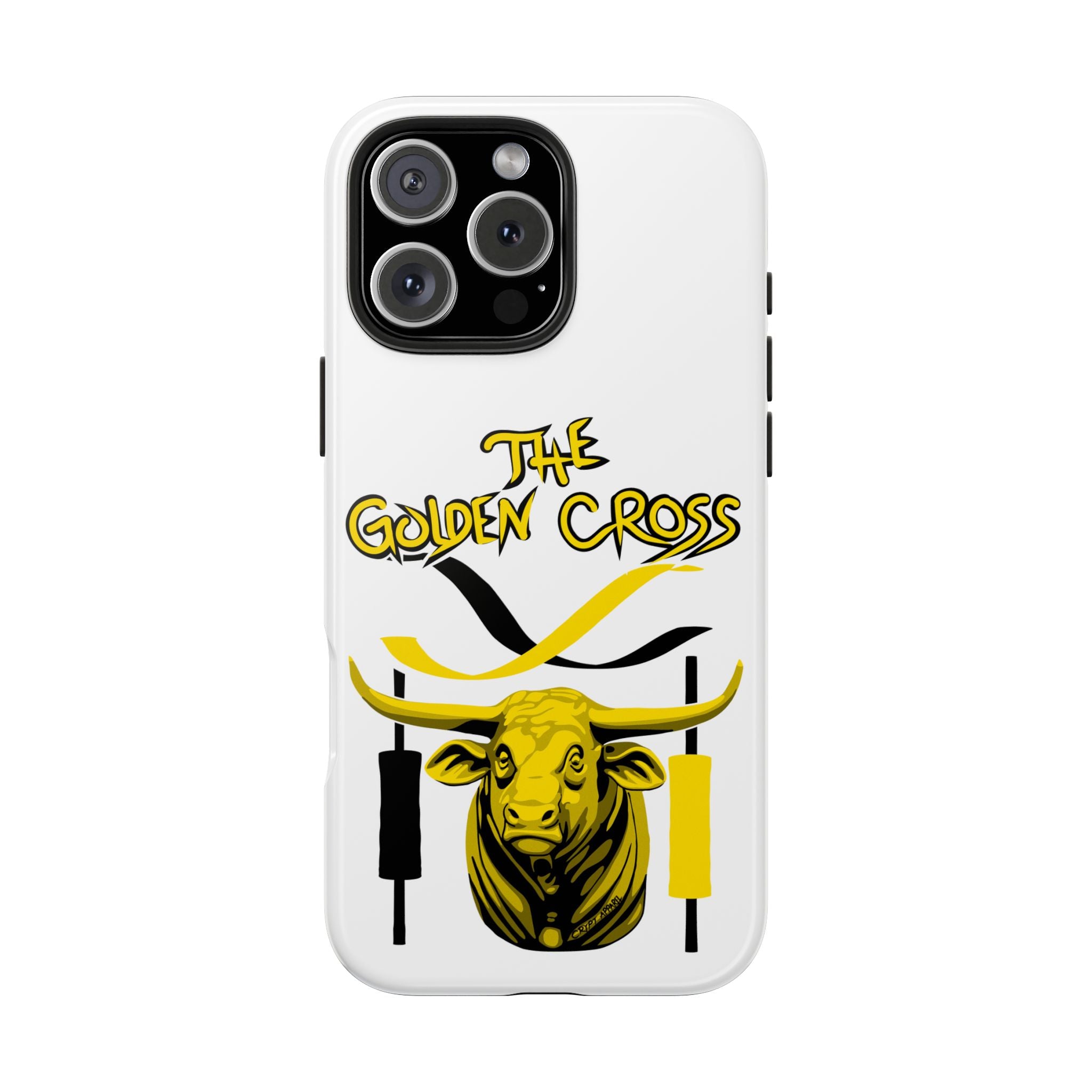 The Golden Cross Tough Phone Case — Crypt Apparel Rugged Crypto Bull Graphic Protective Cover