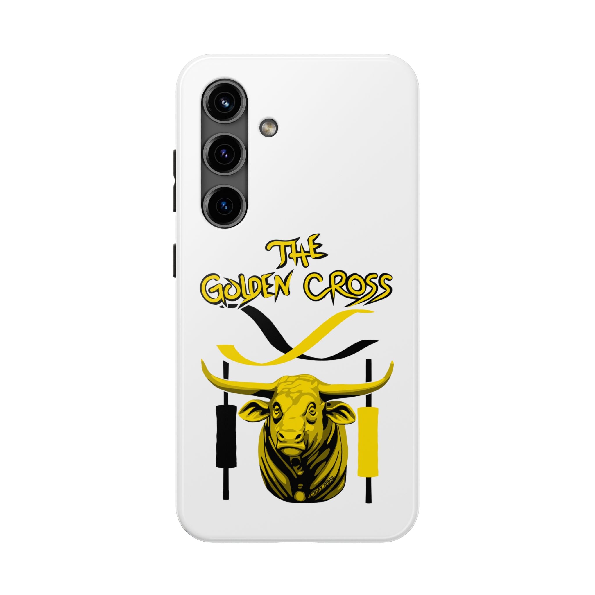 The Golden Cross Tough Phone Case — Crypt Apparel Rugged Crypto Bull Graphic Protective Cover