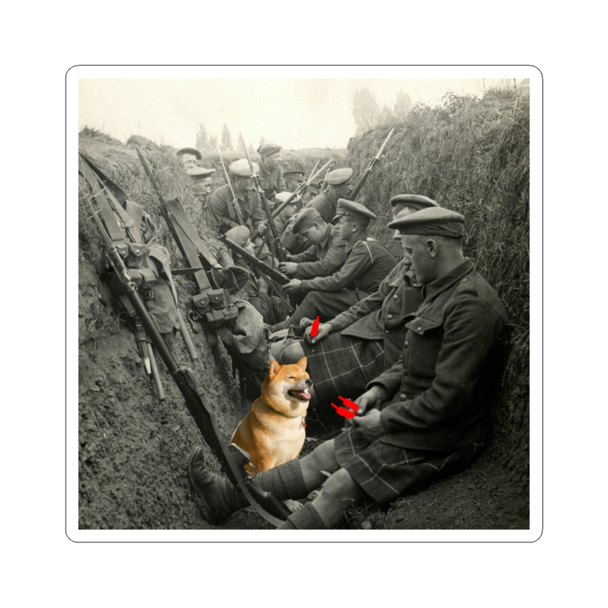 Trench Life WWI Trench Doge Sticker — Crypt Apparel Vintage Soldiers with Shiba Sticker