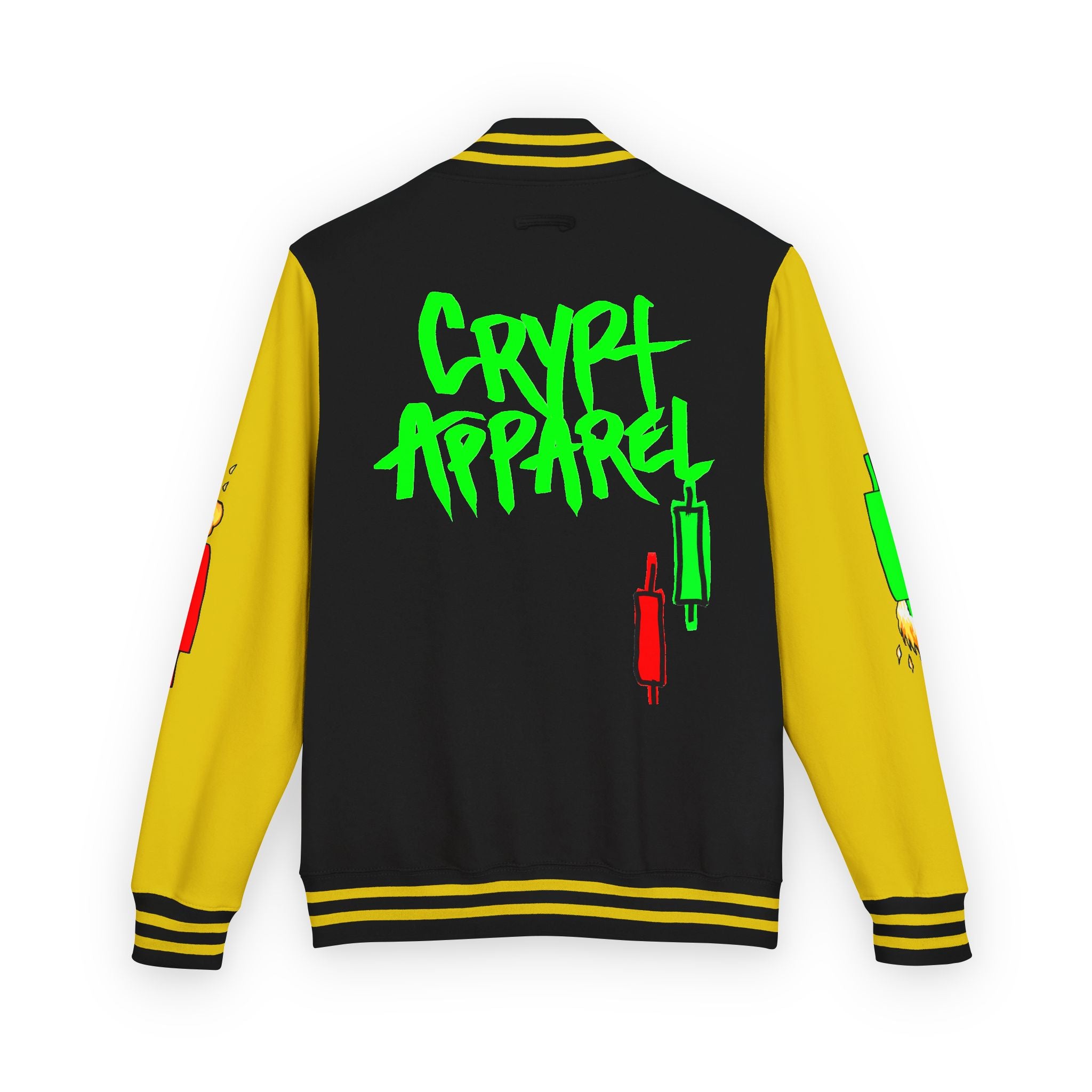 Crypt Apparel Letterman Jacket — 'Crypto Trader' Neon Graffiti Varsity Jacket