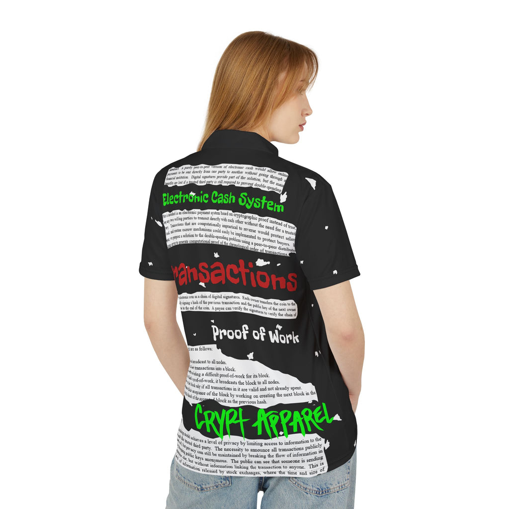 Crypt Apparel Bitcoin inspired Polo Shirt | Bitcoin White Paper Pattern