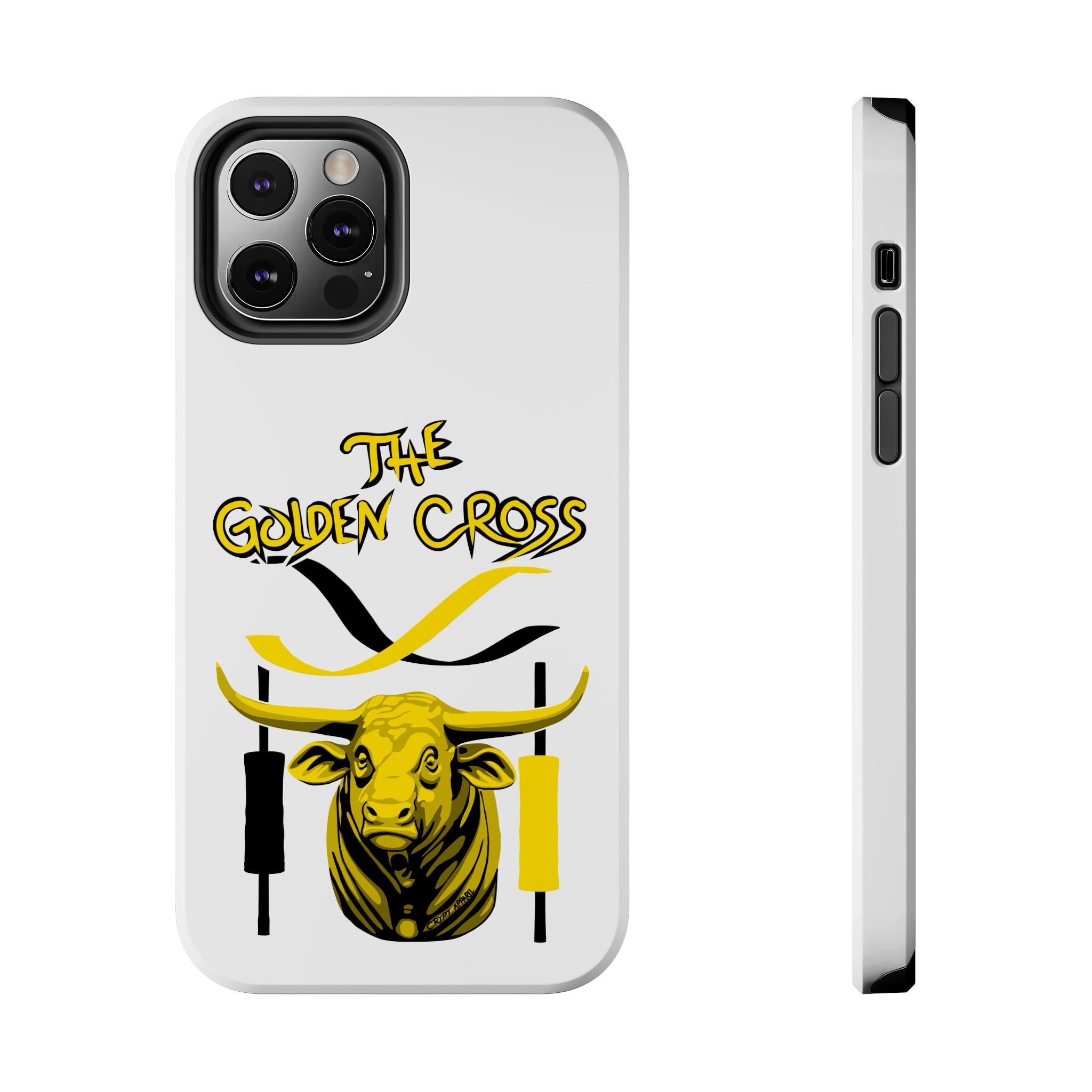 The Golden Cross Tough Phone Case — Crypt Apparel Rugged Crypto Bull Graphic Protective Cover