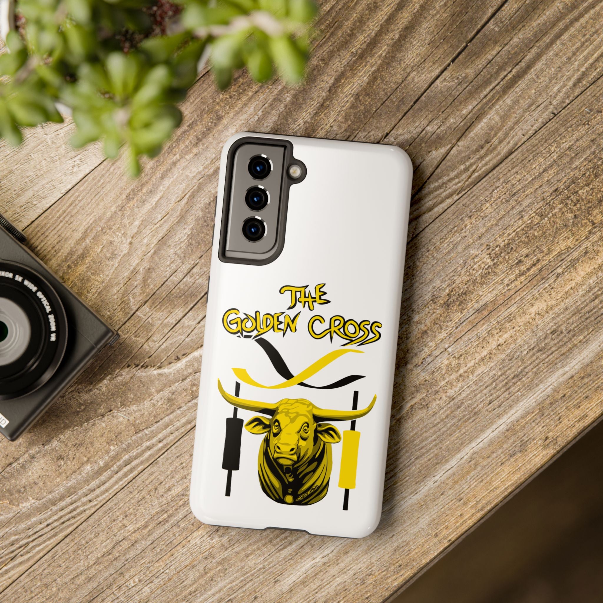 The Golden Cross Tough Phone Case — Crypt Apparel Rugged Crypto Bull Graphic Protective Cover