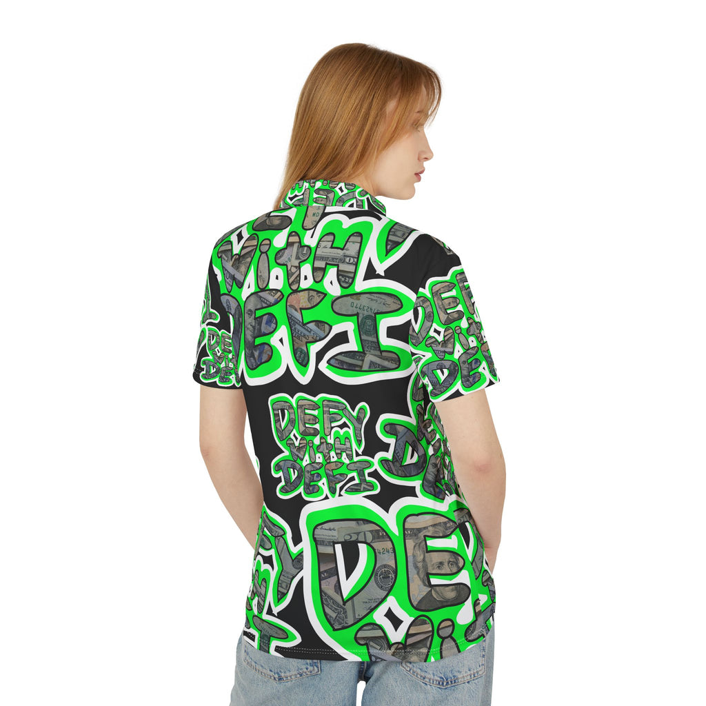 Defy with Defi Graffiti Polo Shirt | Crypt Apparel All-Over Print Streetwear