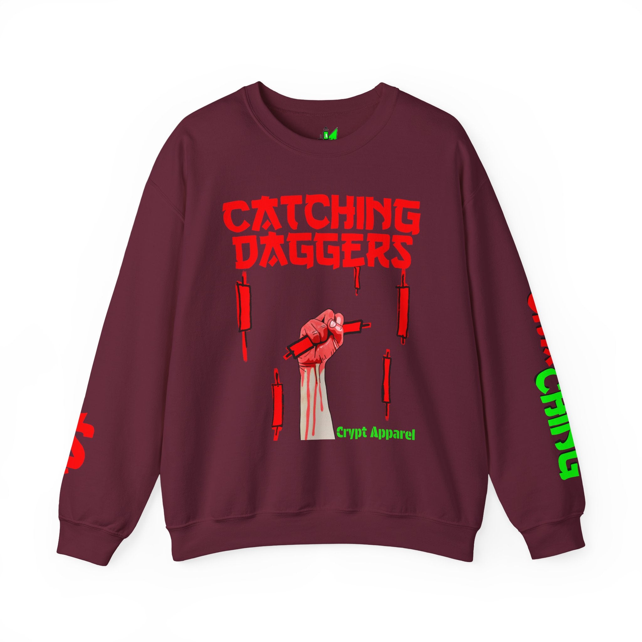 Catching Daggers Crewneck Sweatshirt — Crypt Apparel Graphic Crypto Streetwear