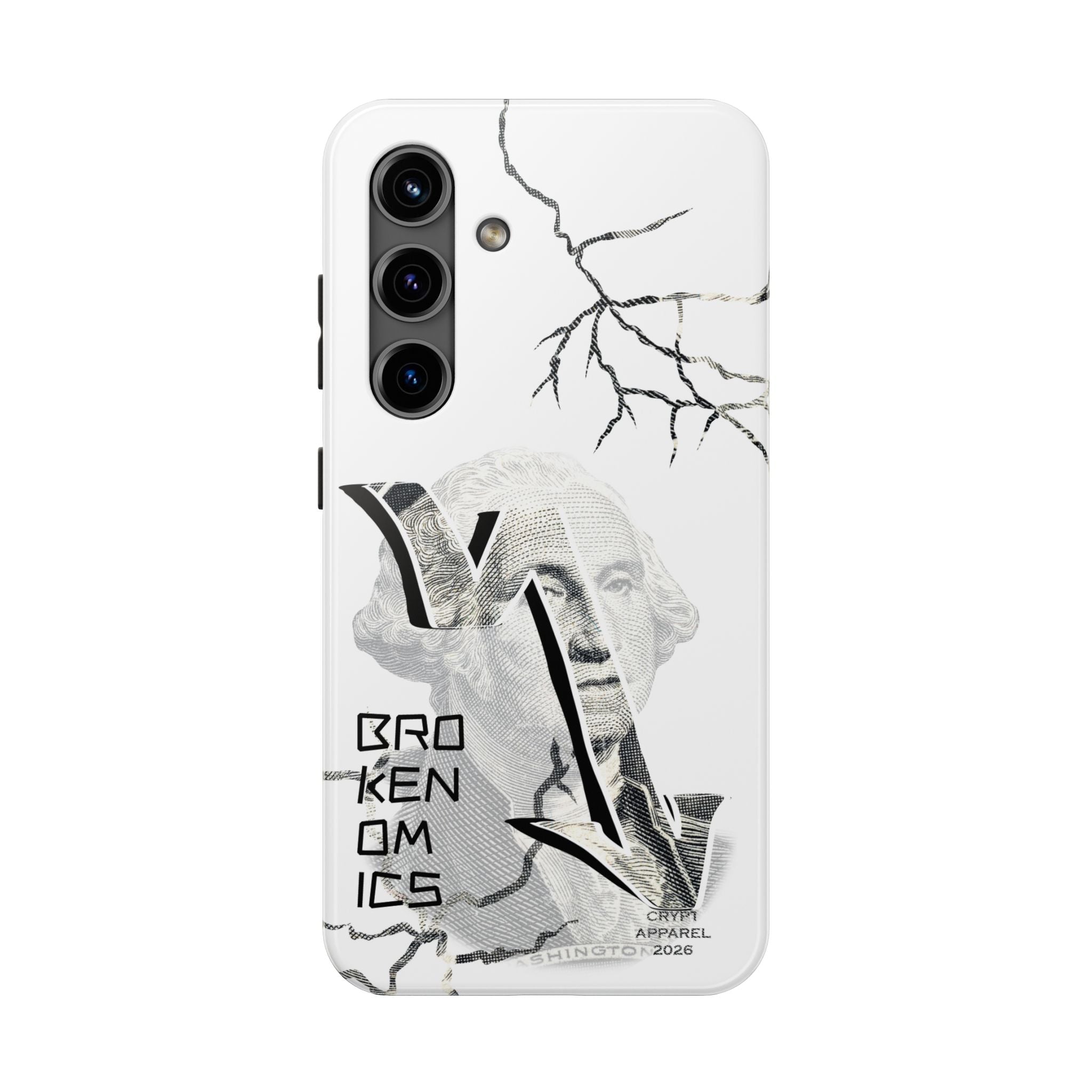 Brokenomics Crypto Tough Phone Case — 'Crypt Apparel' Cracked Dollar Graphic Protective Cover